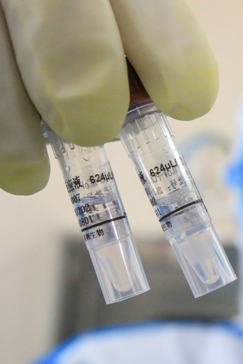 <p>A technician holds virus samples at a laboratory in Hengyang, China, in February 2020.</p>
