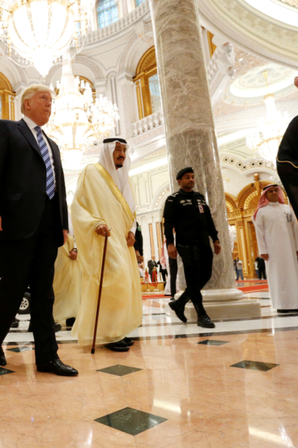 <p>U.S. President Donald J. Trump walks with Saudi King Salman at a summit in Riyadh.</p>
