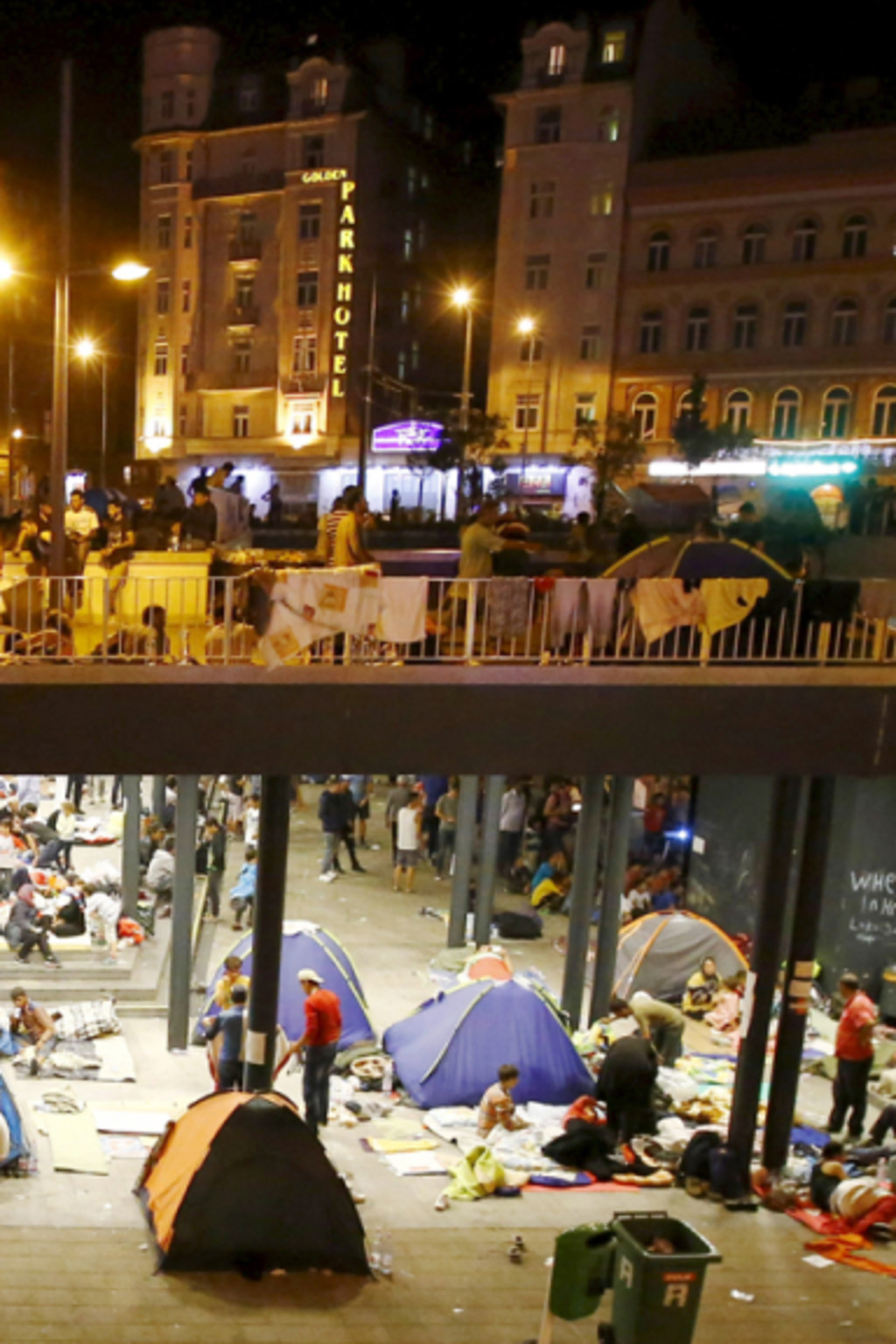 <p>Migrants are seen at a makeshift camp in an underground station in front of the Keleti railway station in Budapest, Hungary.</p>

