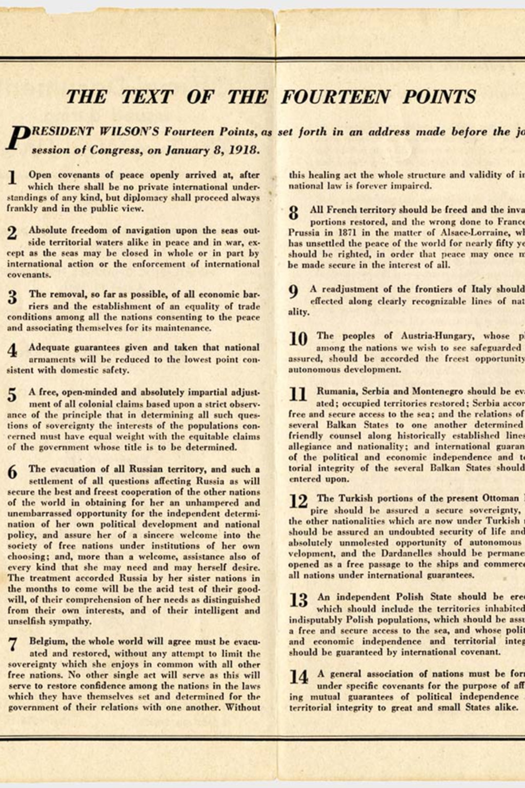 <p>The text of the original Fourteen Points. </p>
