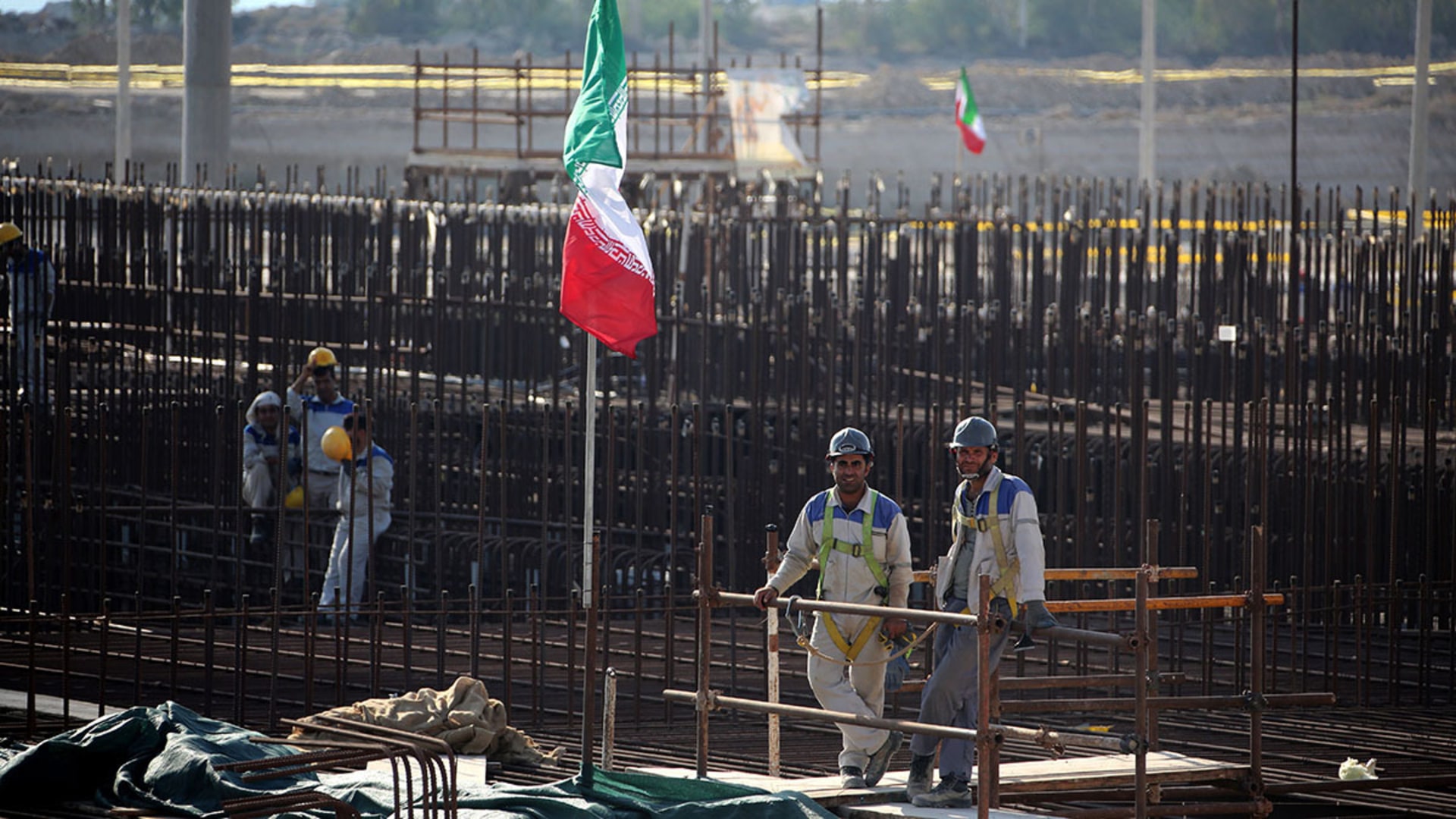 <p>Workers on a construction site at Iran’s Bushehr nuclear power plant in November 2019. </p>
