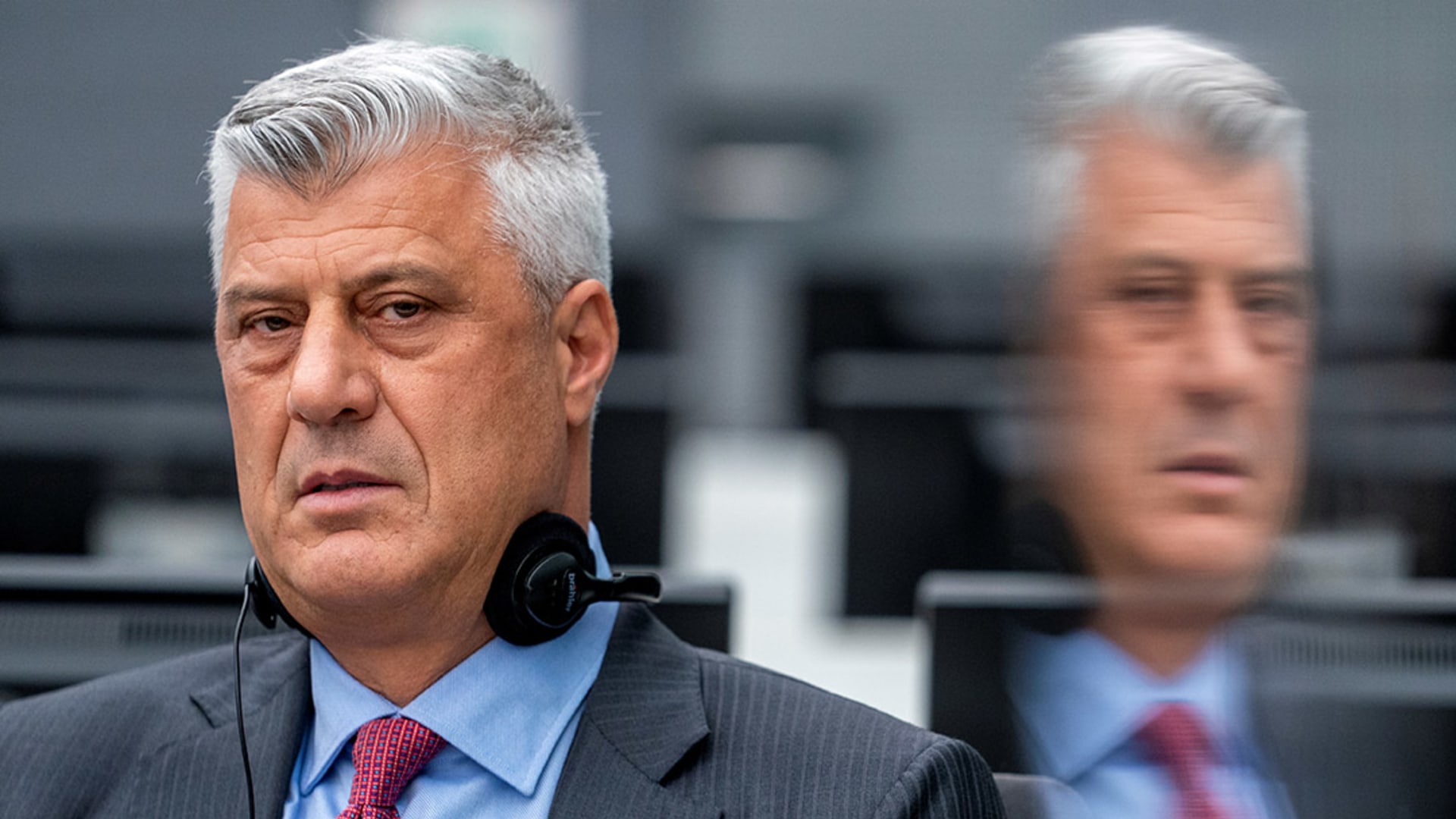 Former Kosovar President Hashim Thaci appears before the Kosovo Specialist Chambers at The Hague. 
