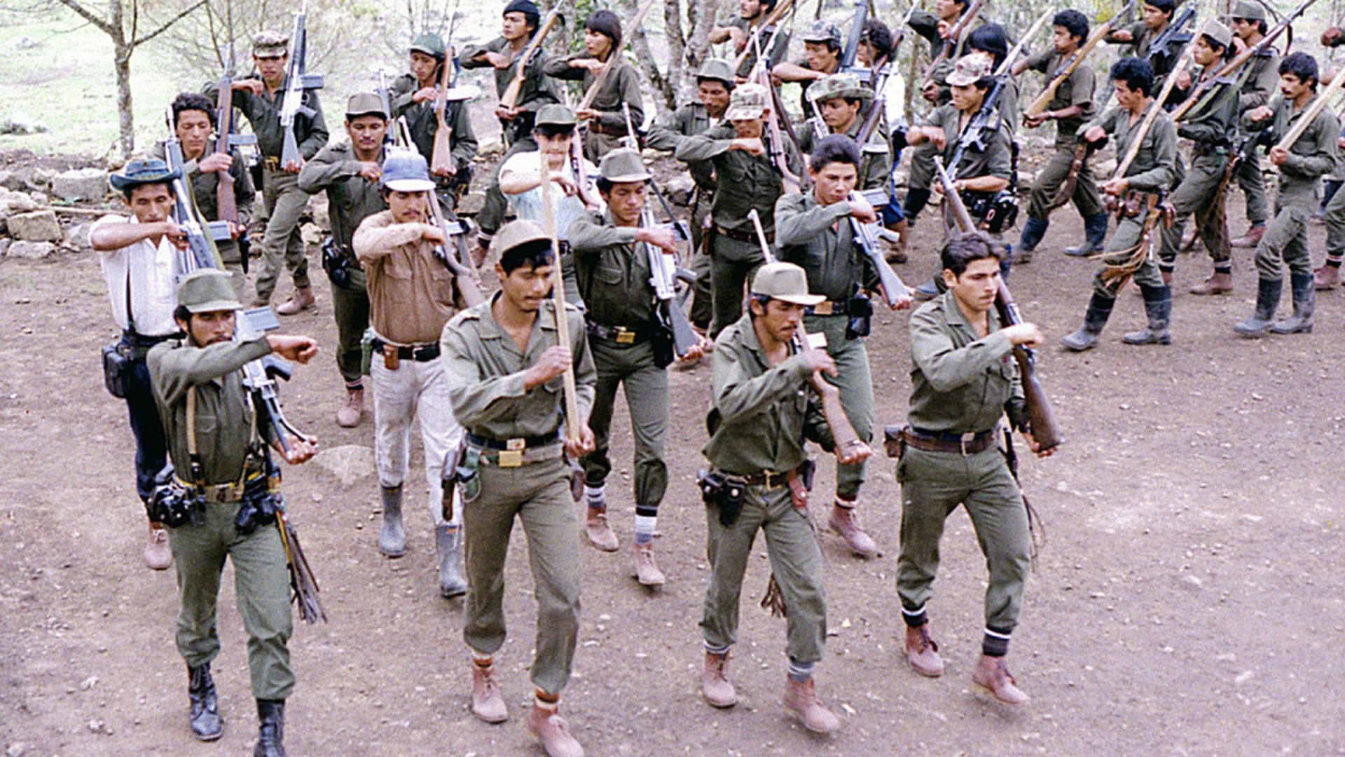 Members of the FARC perform military drills at a training camp in the Colombian countryside. Stringer/AFP/Getty Images