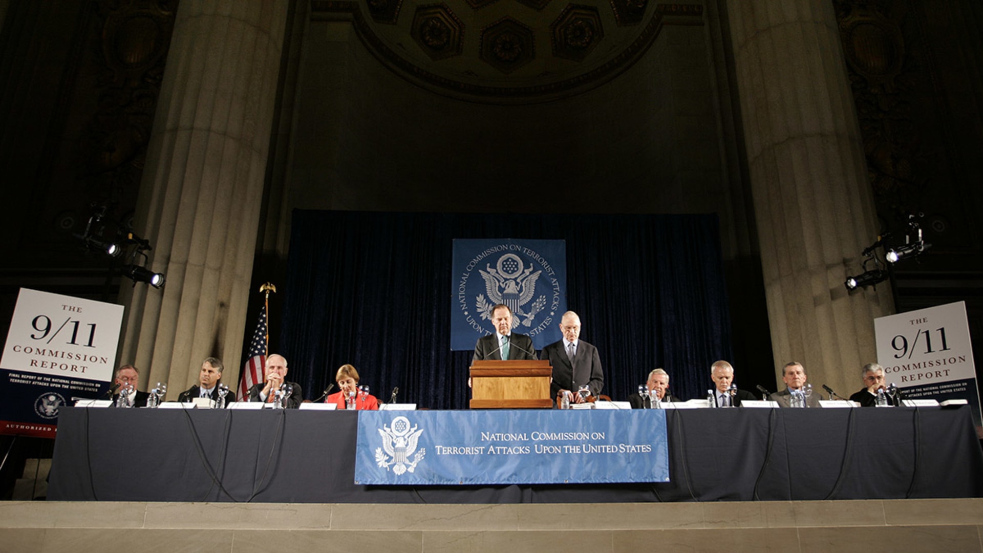 The 9/11 Commission members address the press following the release of their final report on July 22, 2004. Chuck Kennedy/MCT/Tribune News Service/Getty Images