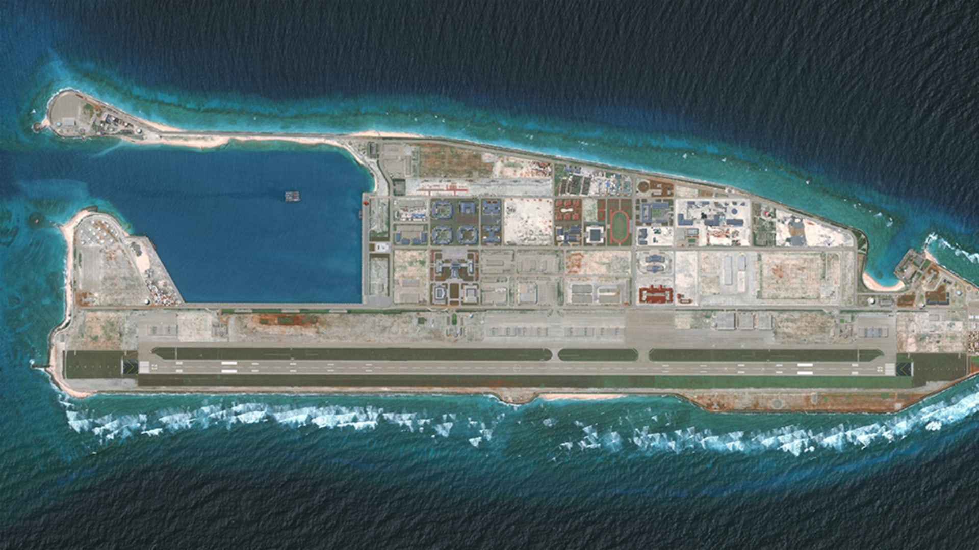 The Fiery Cross Reef is photographed in August 2018. DigitalGlobe/Getty Images