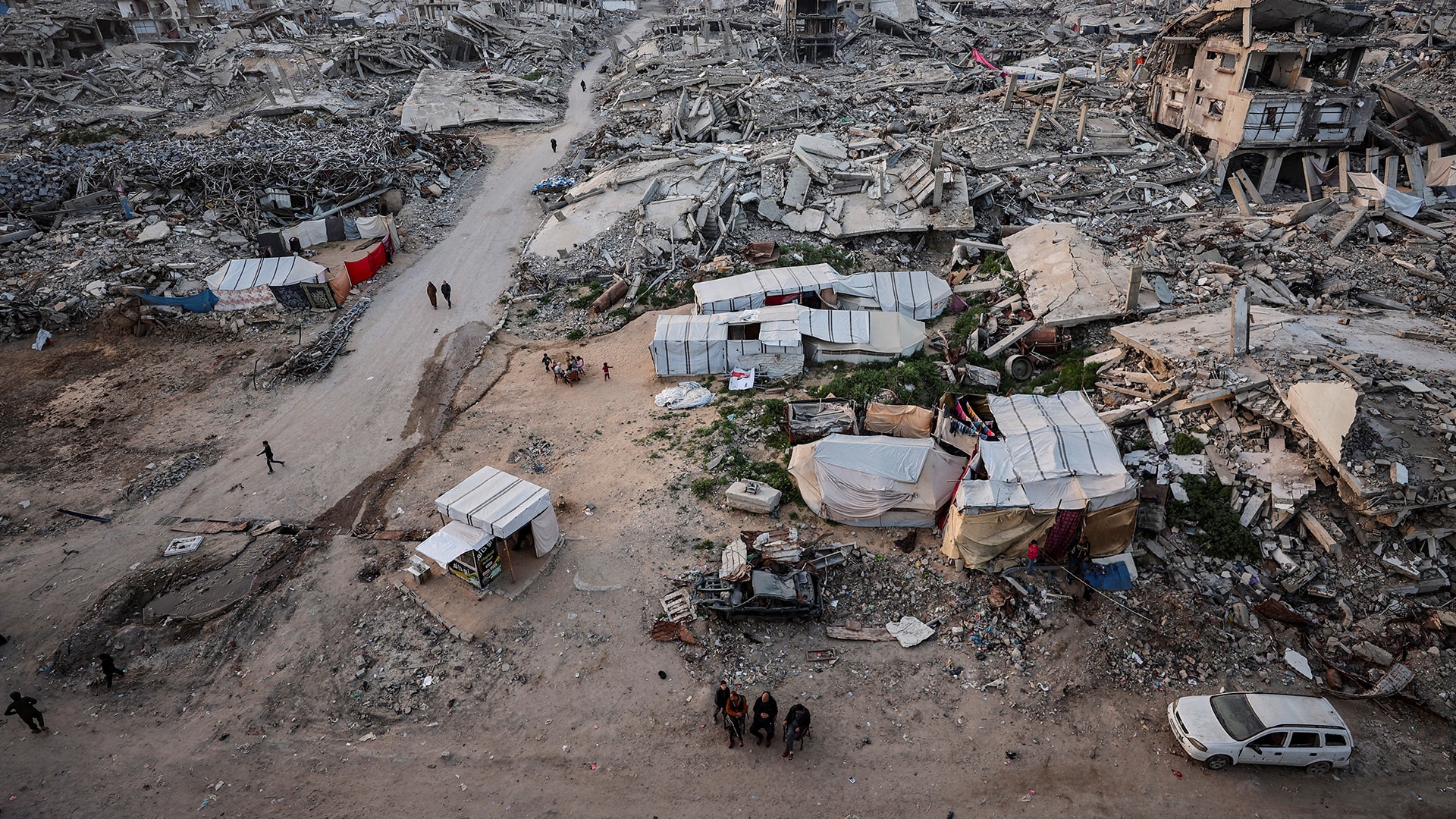Aerial image of rubble in Gaza.