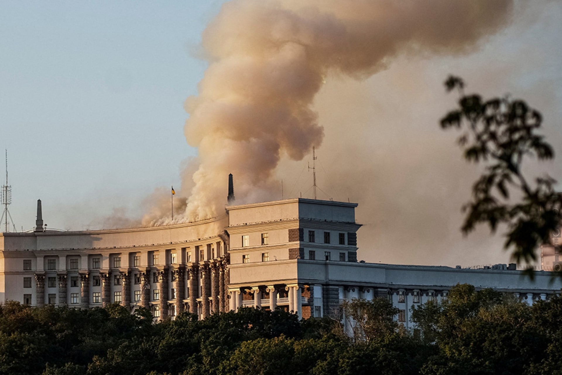 <p>Smoke rises over a building of the Ukrainian government headquarters, after Russian drone and missile strikes, amid Russia’s attack on Ukraine, in Kyiv, Ukraine September 7, 2025.</p>
