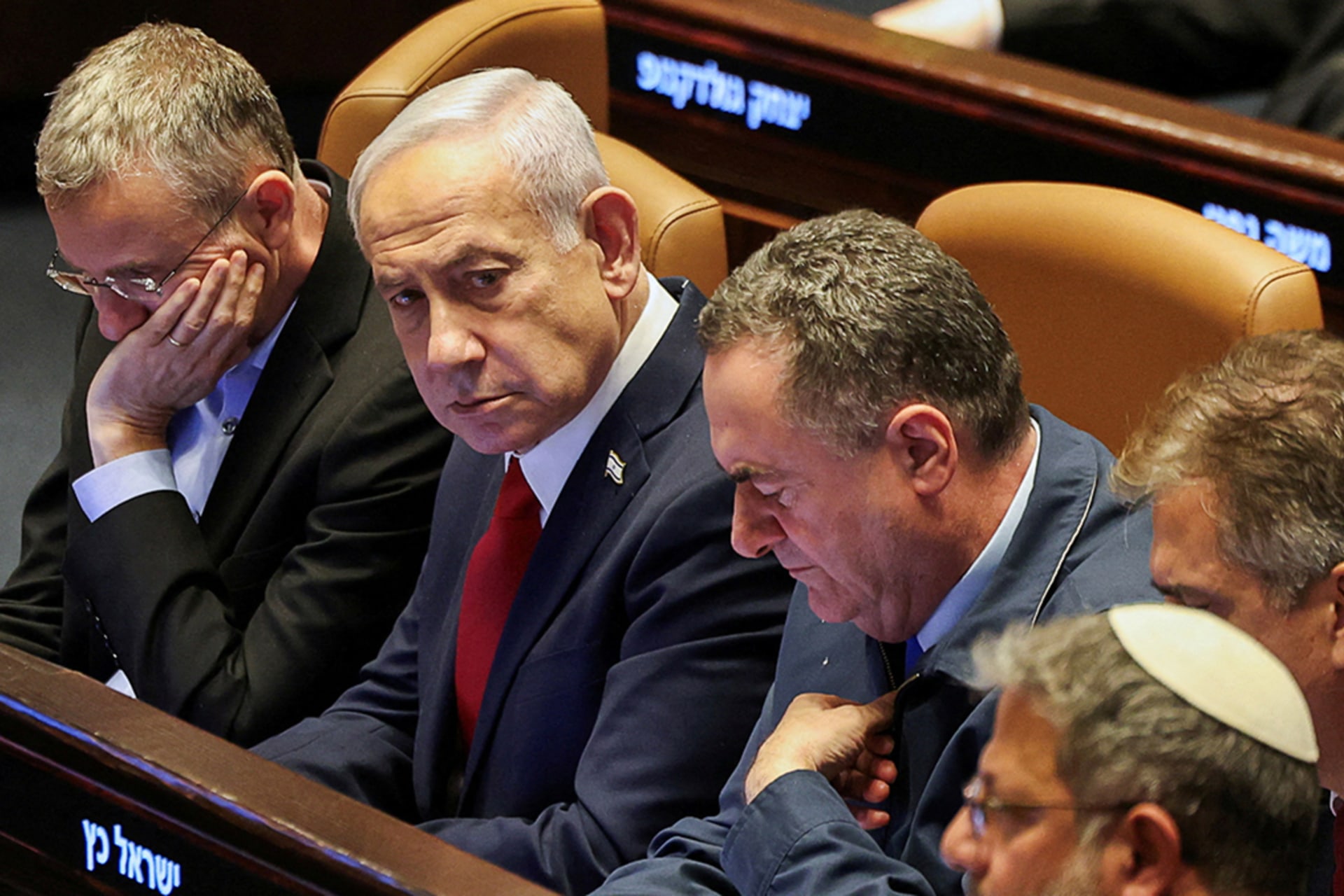 <p>Israeli Prime Minister Benjamin Netanyahu attends a discussion at the plenum in the Knesset, Israel’s parliament, in Jerusalem, July 23, 2025.</p>