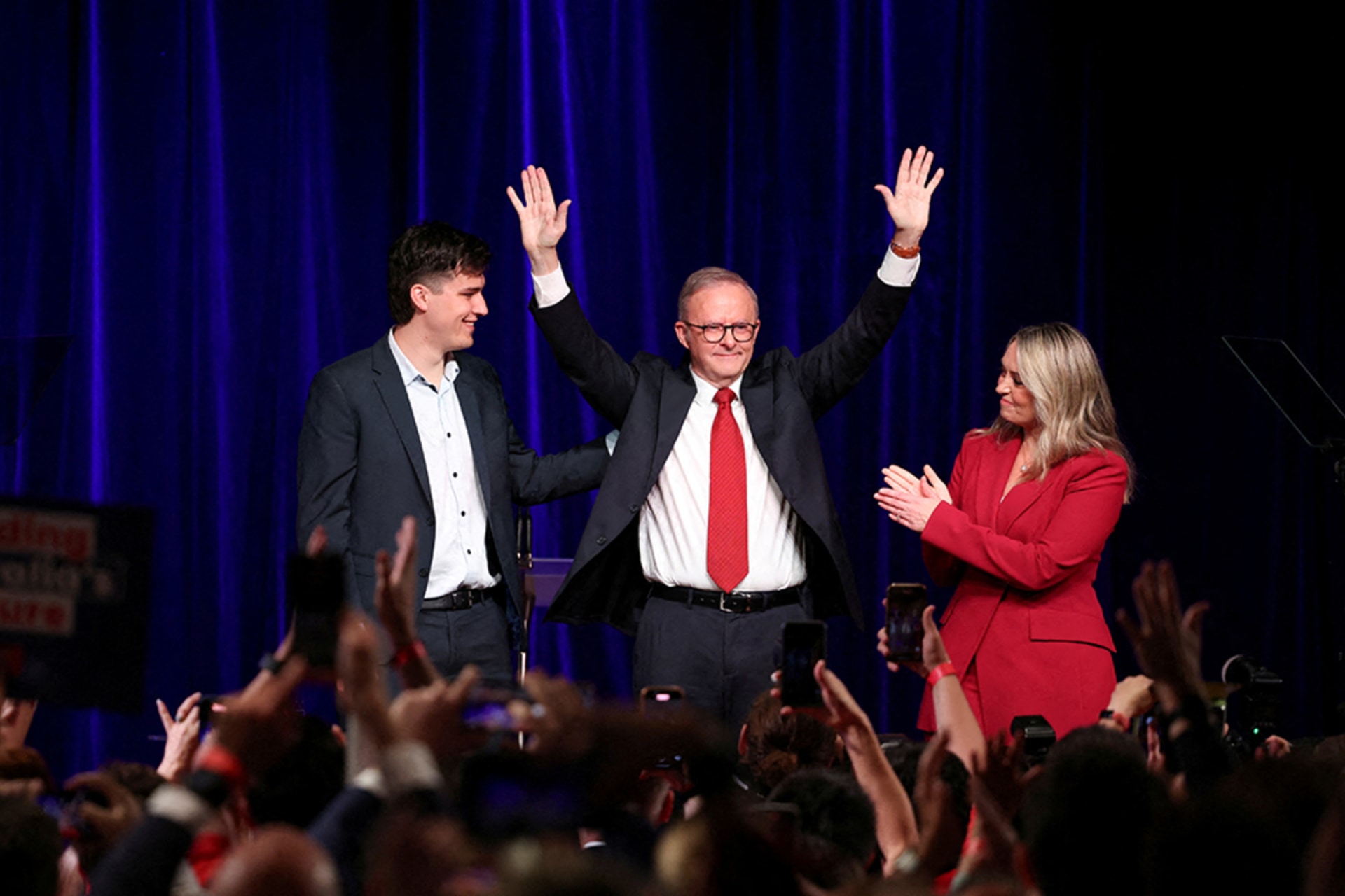 <p>Australia’s Prime Minister Anthony Albanese celebrates at a Labor party election night event, after local media projected the Labor Party’s victory, on the day of the Australian federal election, in Sydney, Australia, May 3, 2025.</p>
