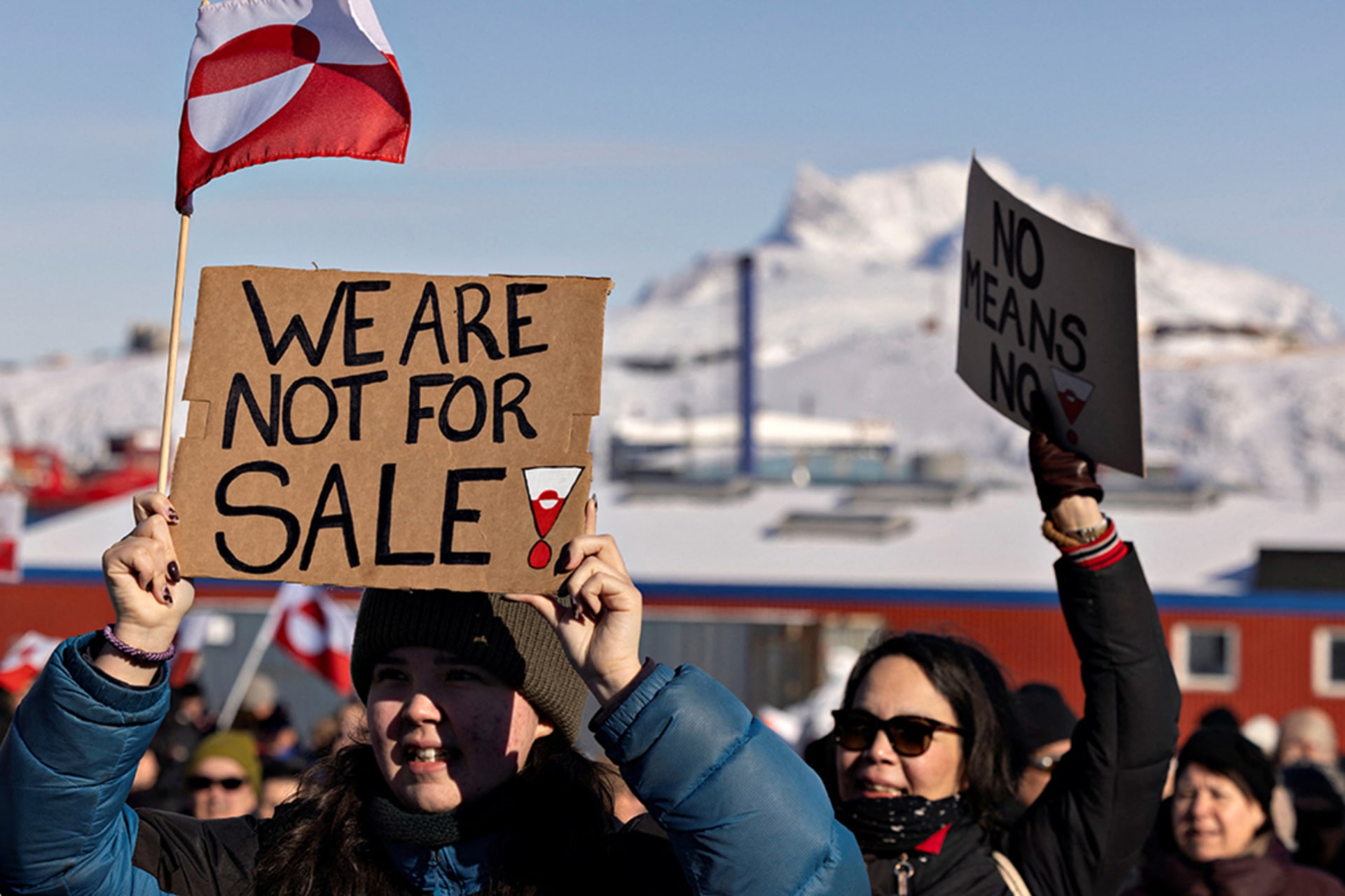 <p>Protesters gather in front of the U.S. consulate during a demonstration, under the slogan, “Greenland belongs to the Greenlandic people”, in Nuuk, Greenland, March 15, 2025.</p>
