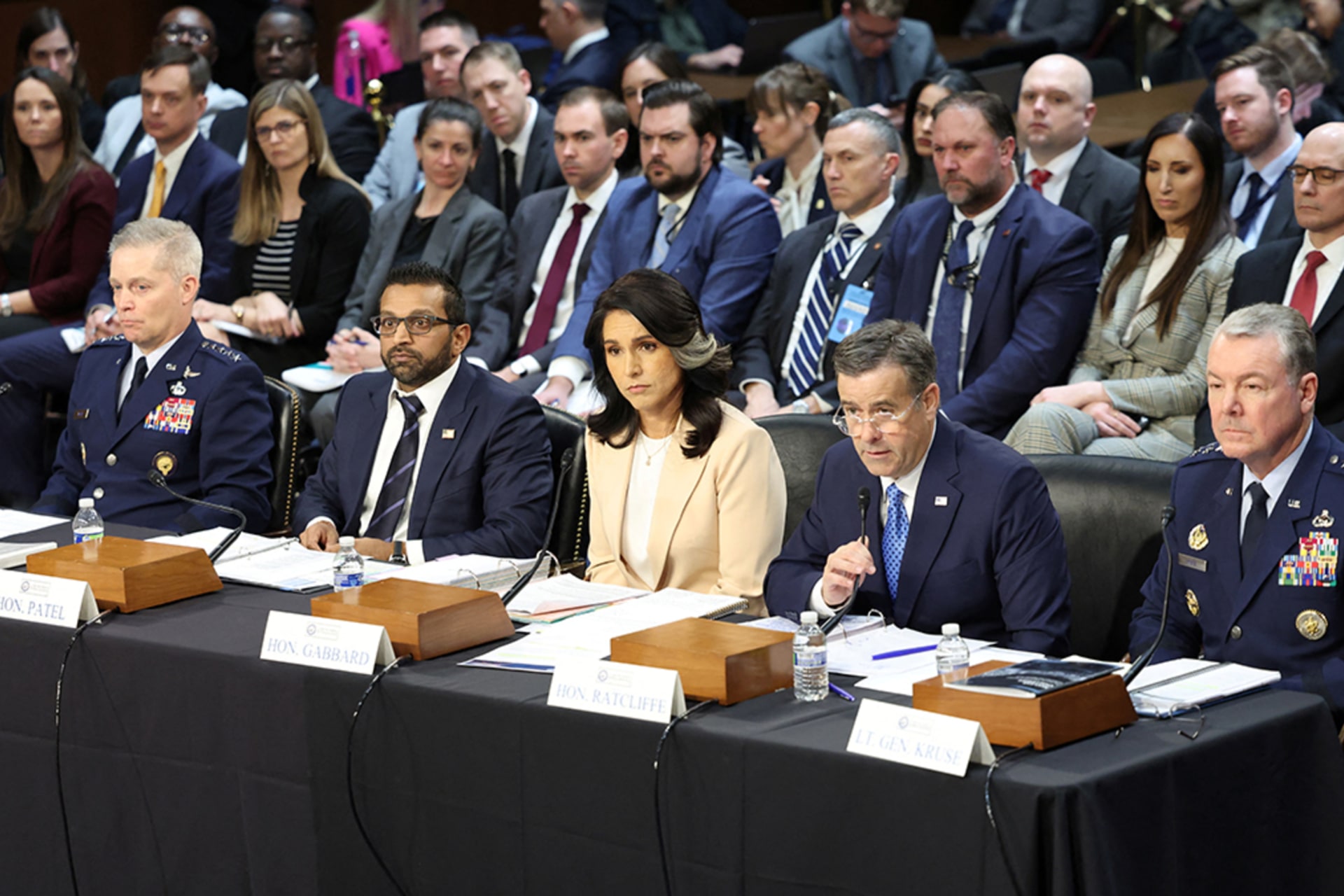 <p>U.S. intelligence officials testify before a Senate Intelligence Committee hearing on worldwide threats, on Capitol Hill in Washington, D.C., U.S., March 25, 2025.</p>
