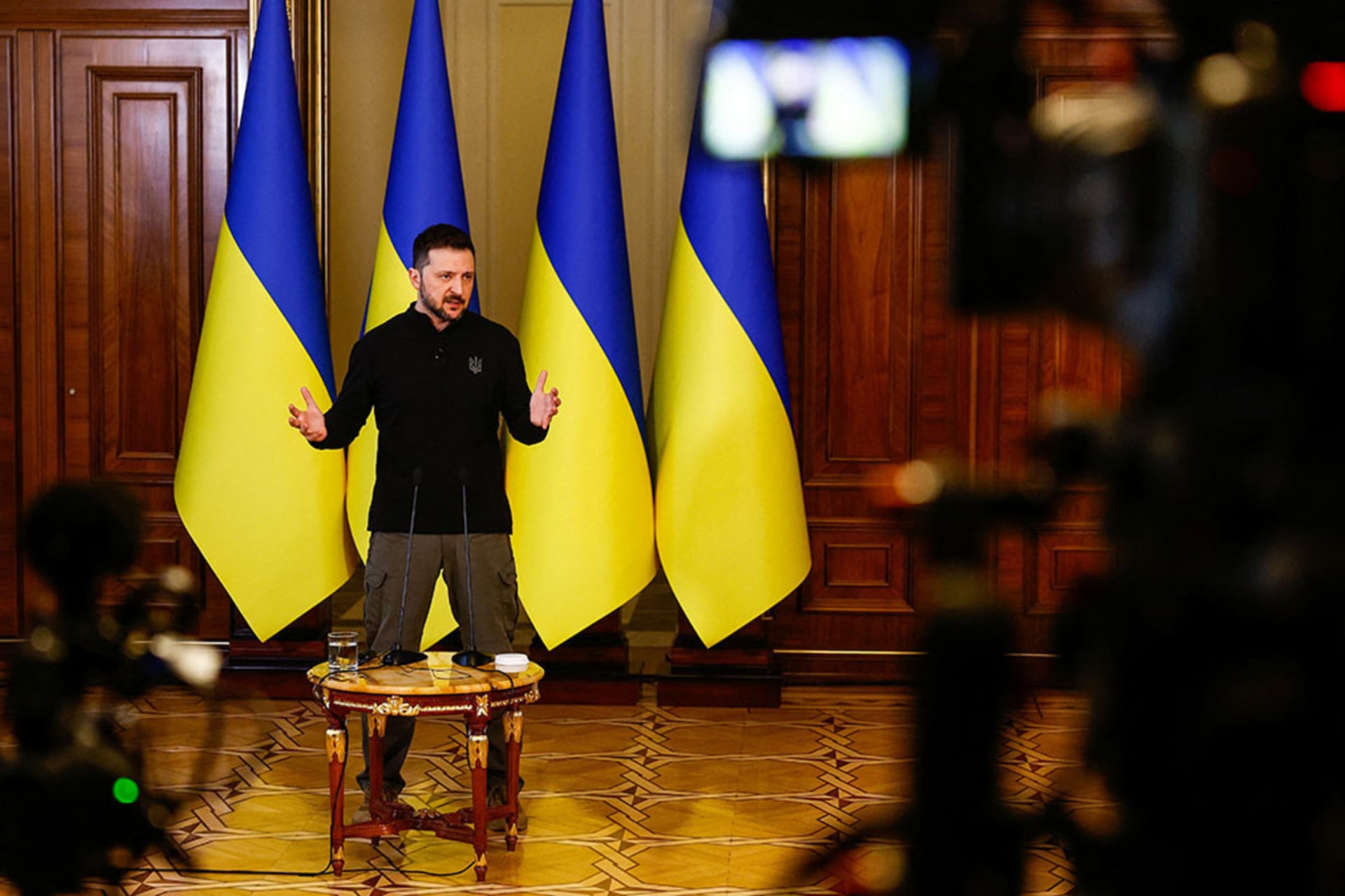 <p>Ukrainian President Volodymyr Zelenskyy attends a press conference, amid Russia’s attack on Ukraine, in Kyiv, Ukraine March 12, 2025. </p>
