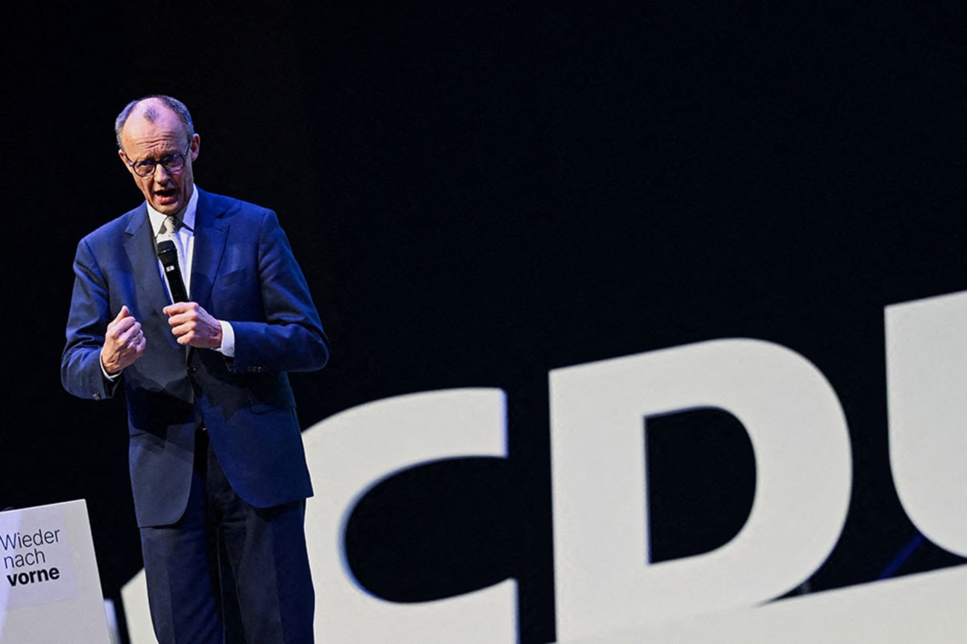 <p>Christian Democratic Union (CDU)’s chancellor candidate Friedrich Merz campaigns in Oberhausen, Germany.</p>
