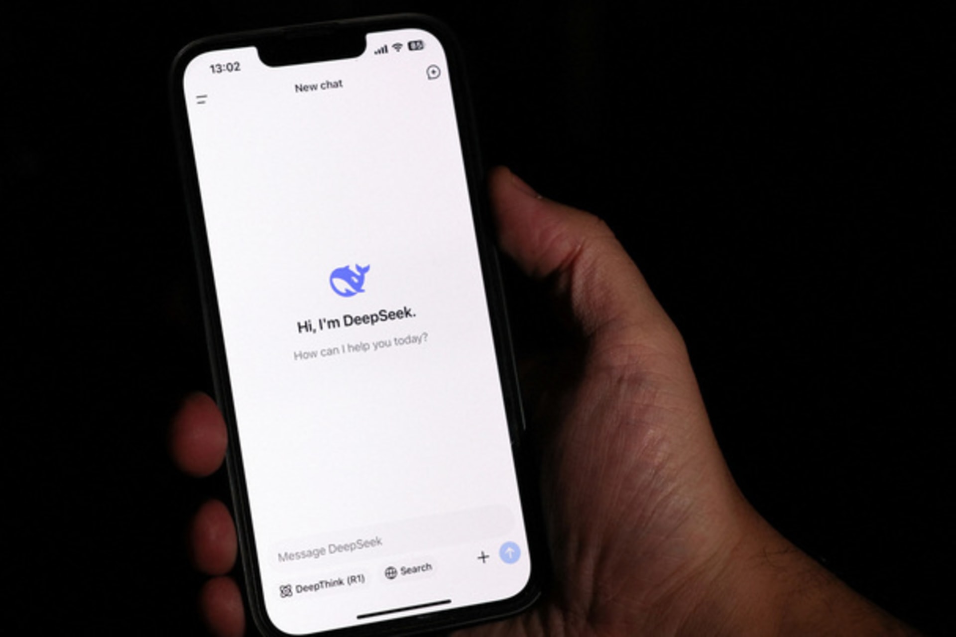 <p>A mobile phone displays the DeepSeek AI assistant app.</p>