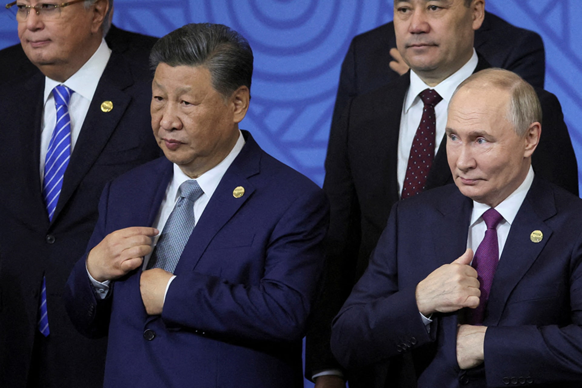 <p>Russian President Vladimir Putin stands with Chinese President Xi Jinping at a BRICS Plus meeting in Kazan, Russia, October 2024. </p>