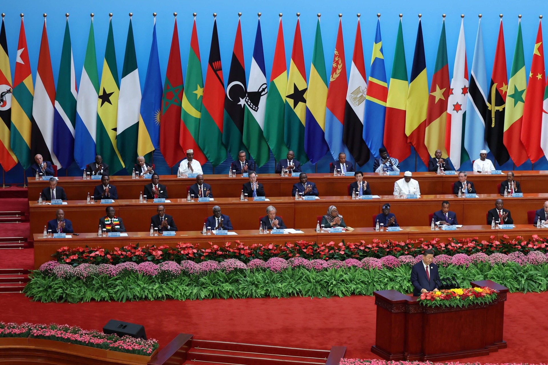 <p>China’s President Xi Jinping delivers a keynote speech at the opening ceremony of the ninth Forum on China-Africa Cooperation (FOCAC) Summit, at the Great Hall of the People in Beijing, China September 5, 2024.</p>
