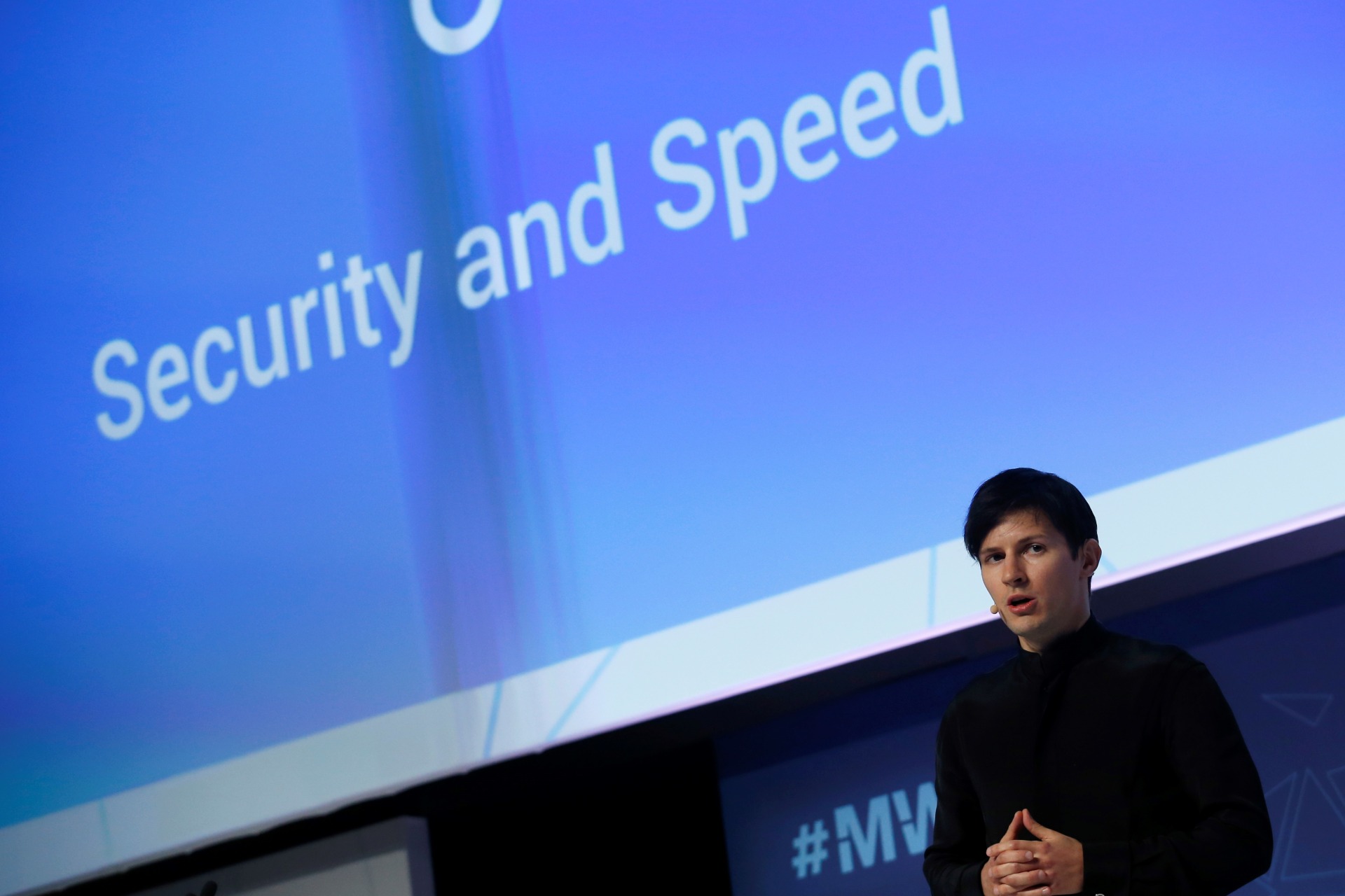 <p>Founder and CEO of Telegram Pavel Durov delivers a keynote speech during the Mobile World Congress in Barcelona, Spain on February 23, 2016.</p>