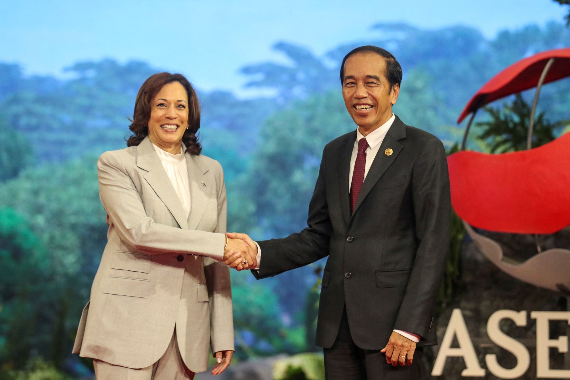 <p>U.S. Vice President Kamala Harris is greeted by Indonesia’s President Joko Widodo upon her arrival at the 43rd Association of Southeast Asian Nations (ASEAN) Summit in Jakarta, Indonesia, on September 6, 2023. </p>