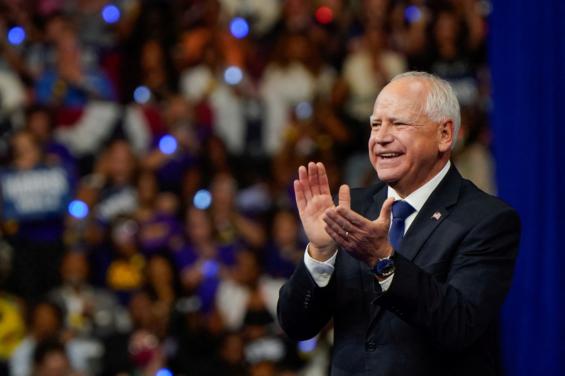 <p>Democratic Vice-Presidential nominee Tim Walz addresses a campaign rally in Philadelphia on August 6, 2024. </p>
