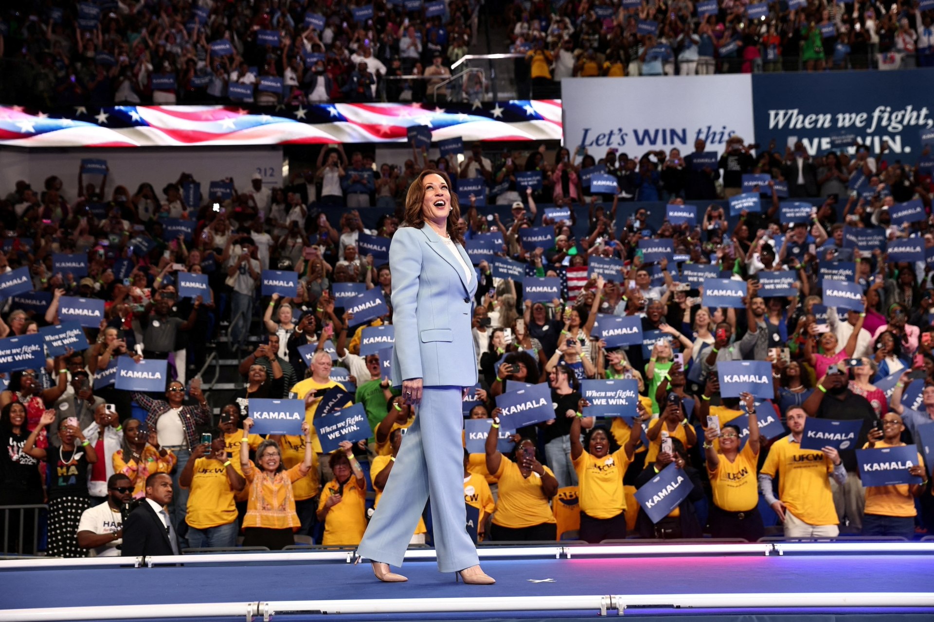 <p>Vice President Kamala Harris attends a campaign rally in Atlanta on July 30, 2024. </p>