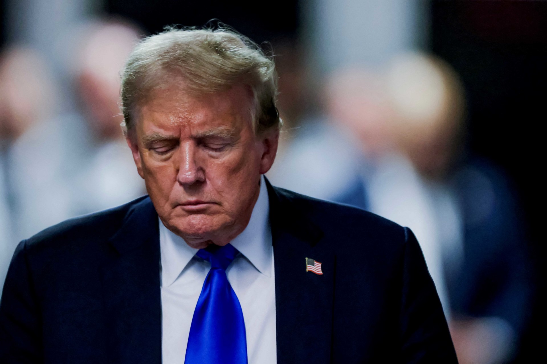 <p>Former U.S. President Donald Trump leaves the courthouse after a jury found him guilty of all thirty-four felony counts in his criminal trial in New York.</p>
