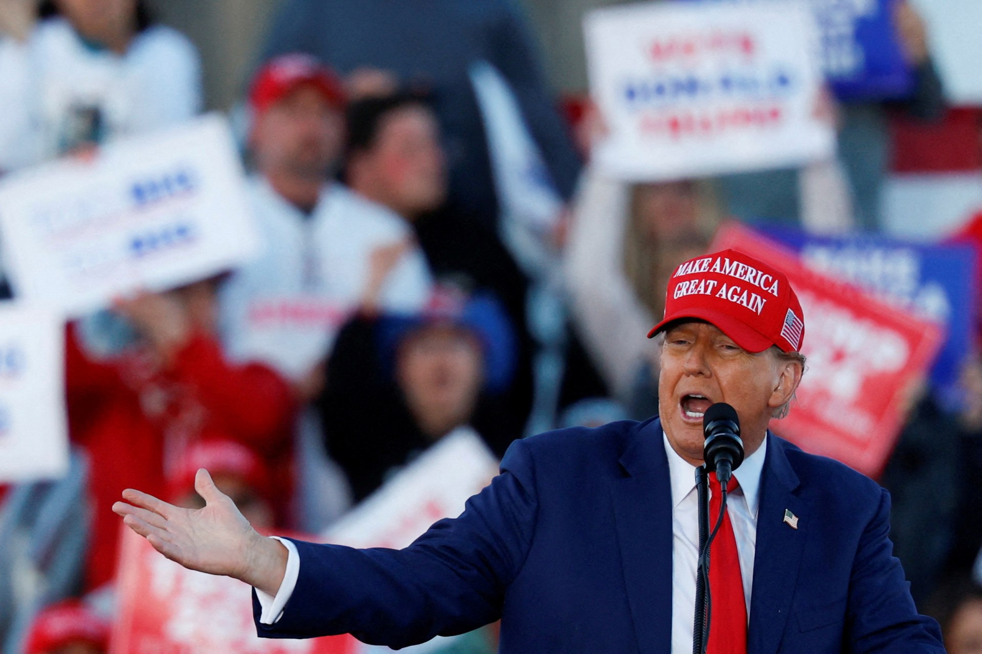 <p>Former U.S. President and Republican presidential candidate Donald Trump attends a campaign rally in Wildwood, New Jersey, on May 11, 2024. </p>
