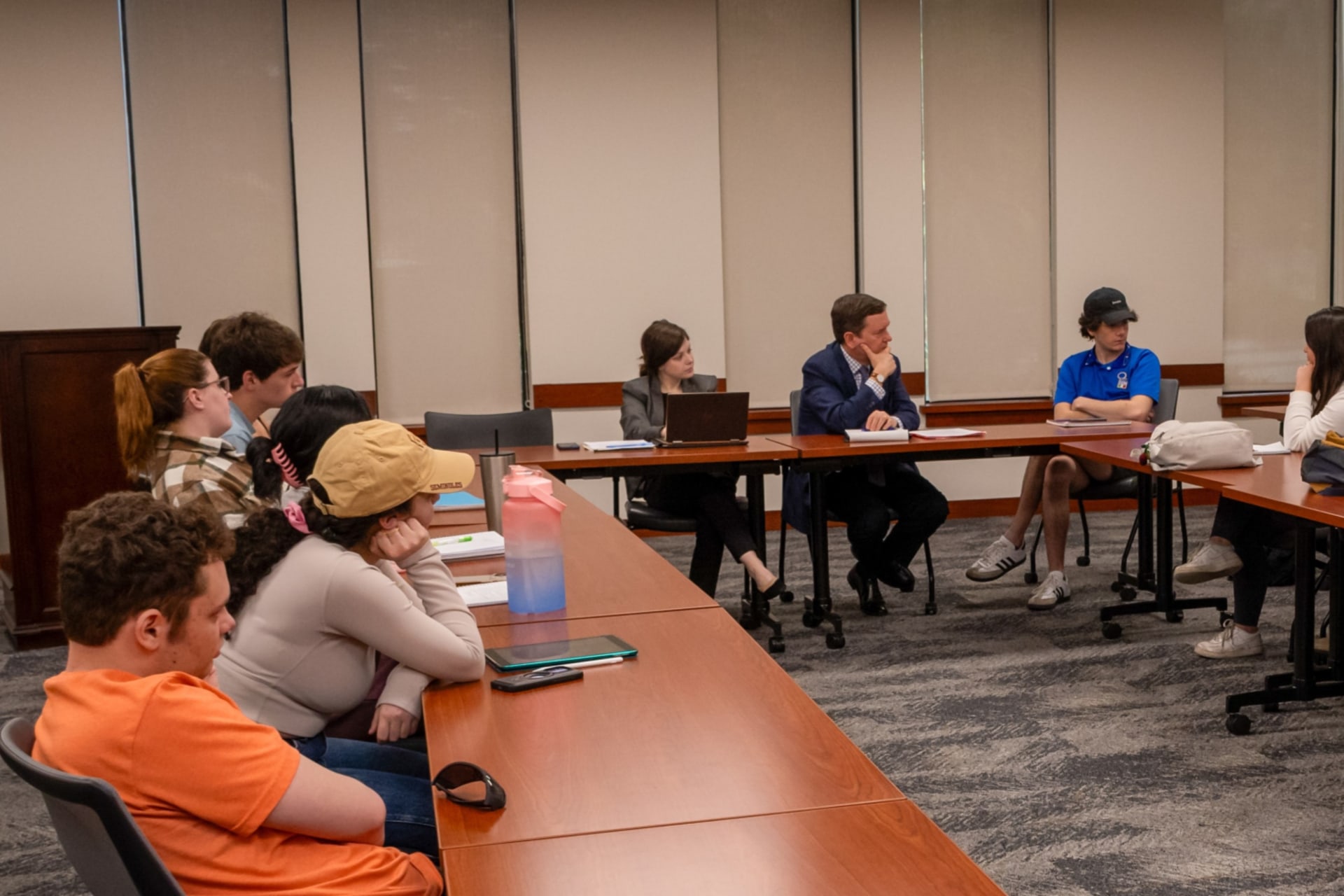 <p>Matthew P. Goodman and Allison Smith speak with students at Florida State University.</p>