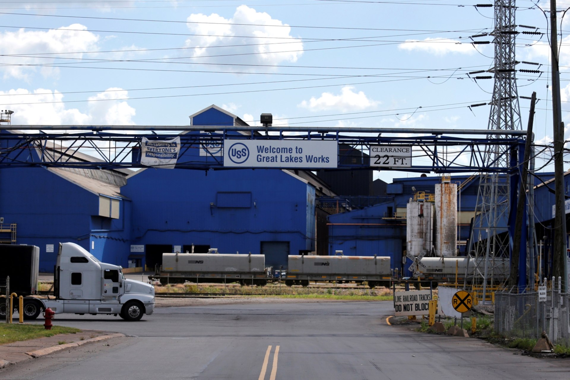 <p>An entrance to the U.S. Steel Great Lakes Works plant in Ecorse, Michigan.</p>