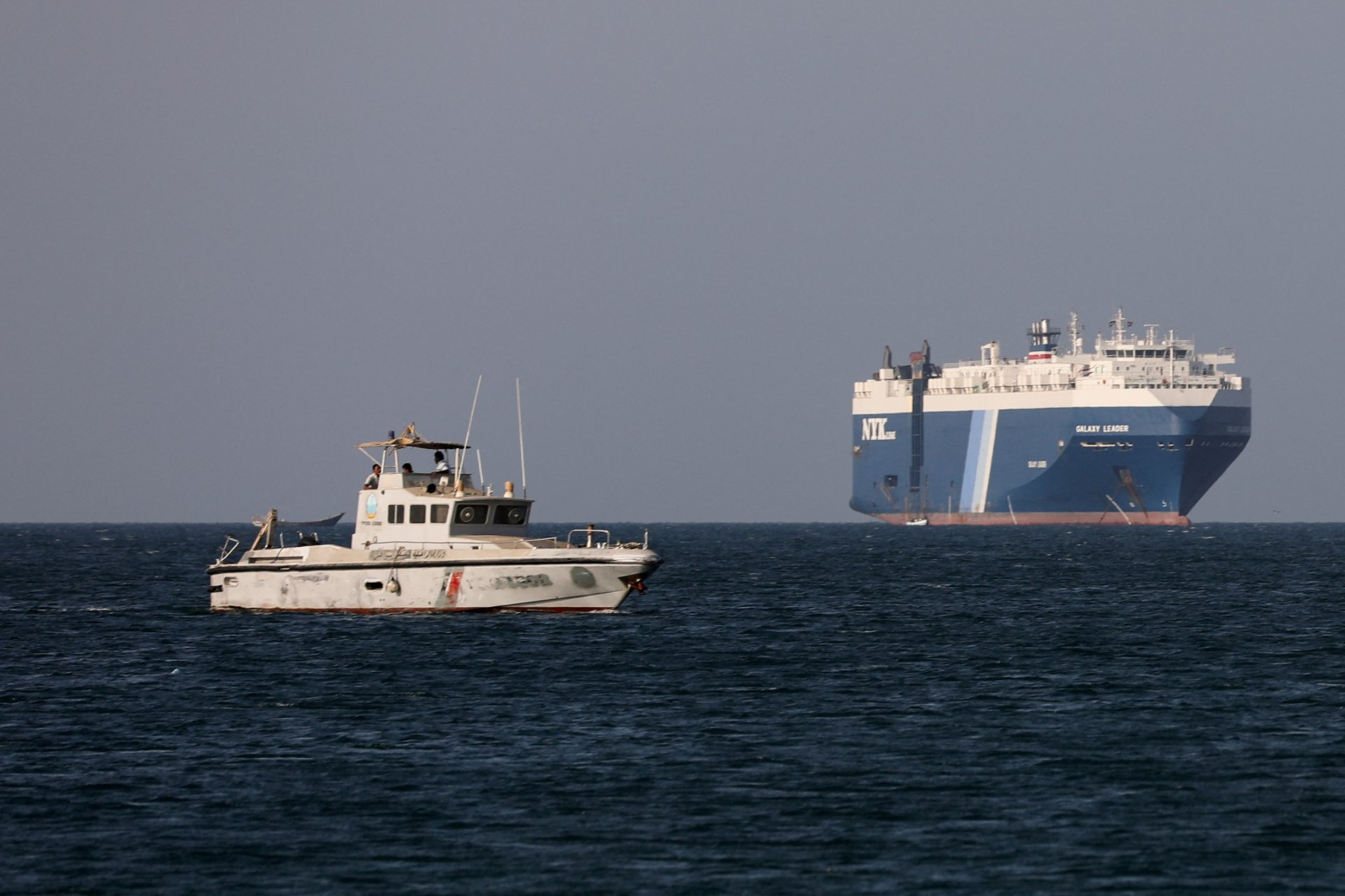 <p>A Yemeni Coast Guard vessel on patrol in the Red Sea near the Galaxy Leader, a commercial vehicle carrier that Houthi commandos seized in November 2023.</p>