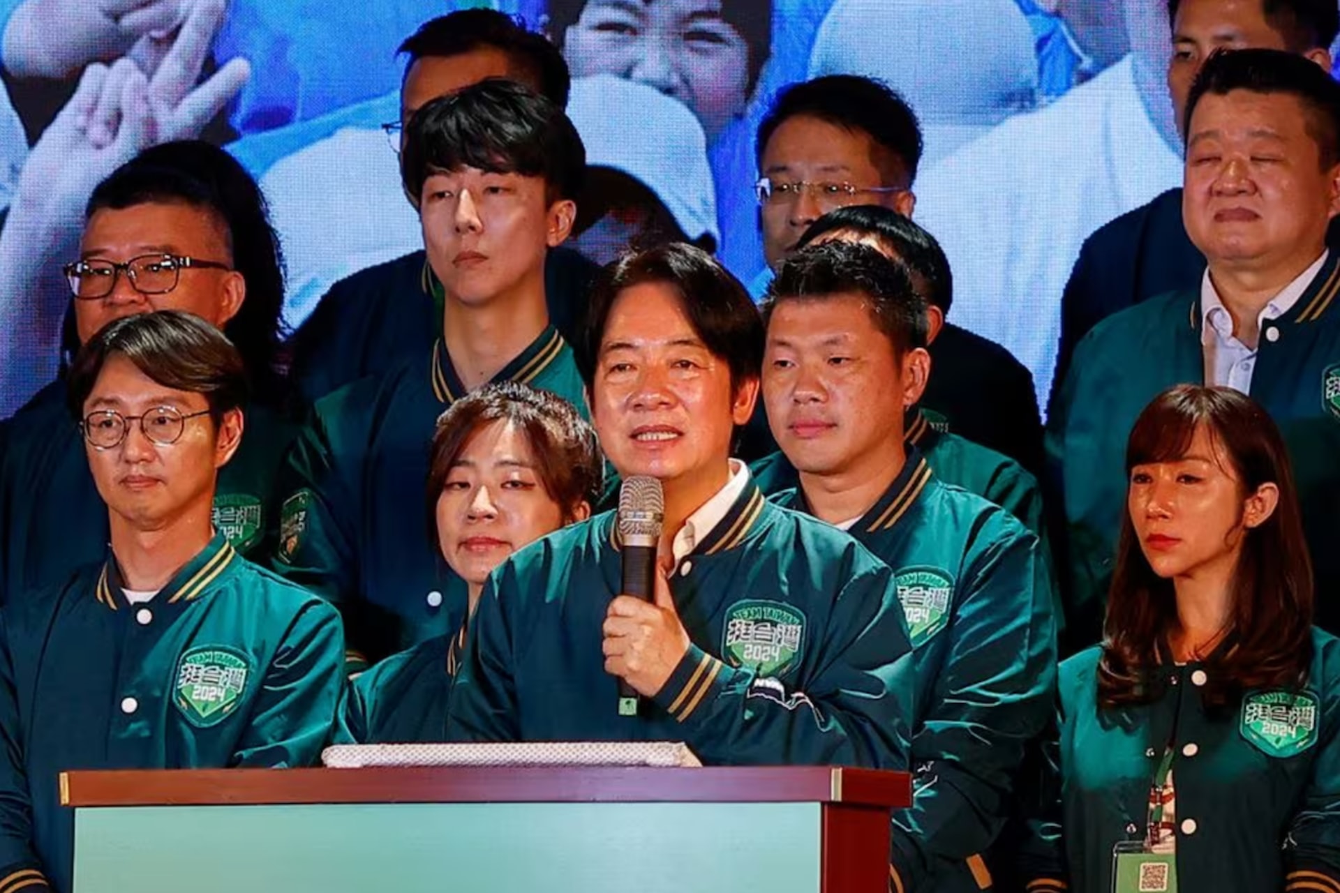<p>Taiwan’s Vice President and Democratic Progressive Party (DPP) presidential candidate William Lai addresses the DPP annual congress in Taipei, Taiwan. </p>
