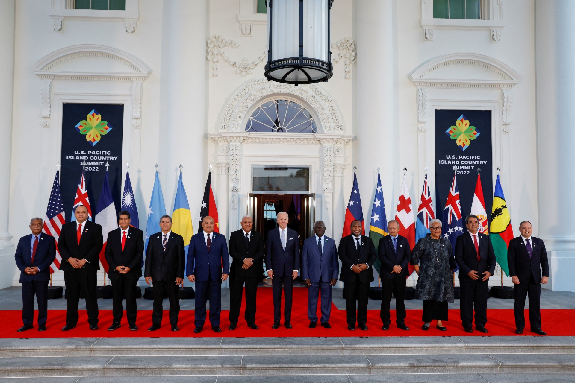 <p>U.S. President Joe Biden poses with leaders from the U.S.- Pacific Island Country Summit at the White House in Washington on September 29, 2022.</p>
