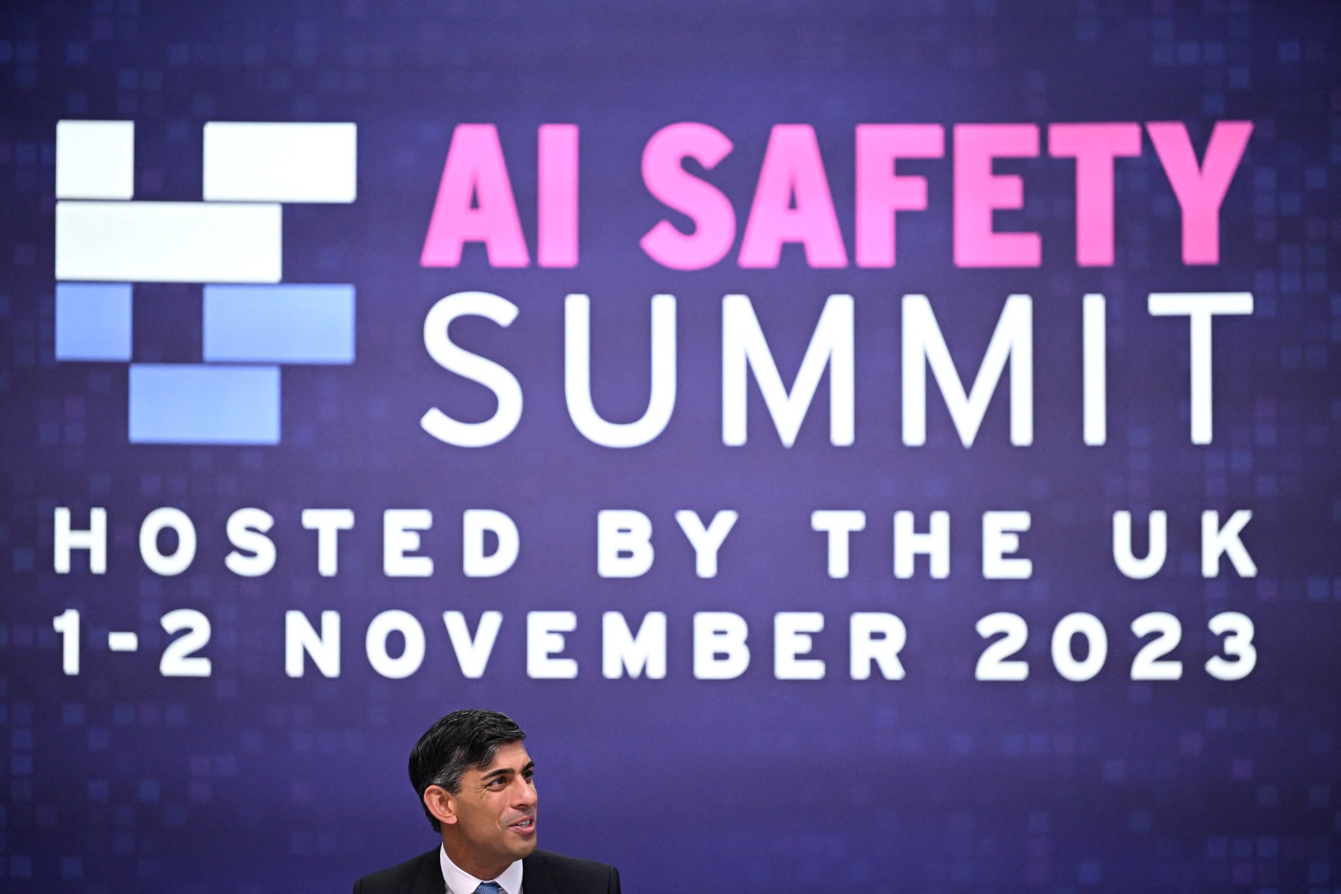 <p>British Prime Minister Rishi Sunak attends the second day of the UK AI Safety Summit at Bletchley Park on November 2, 2023</p>