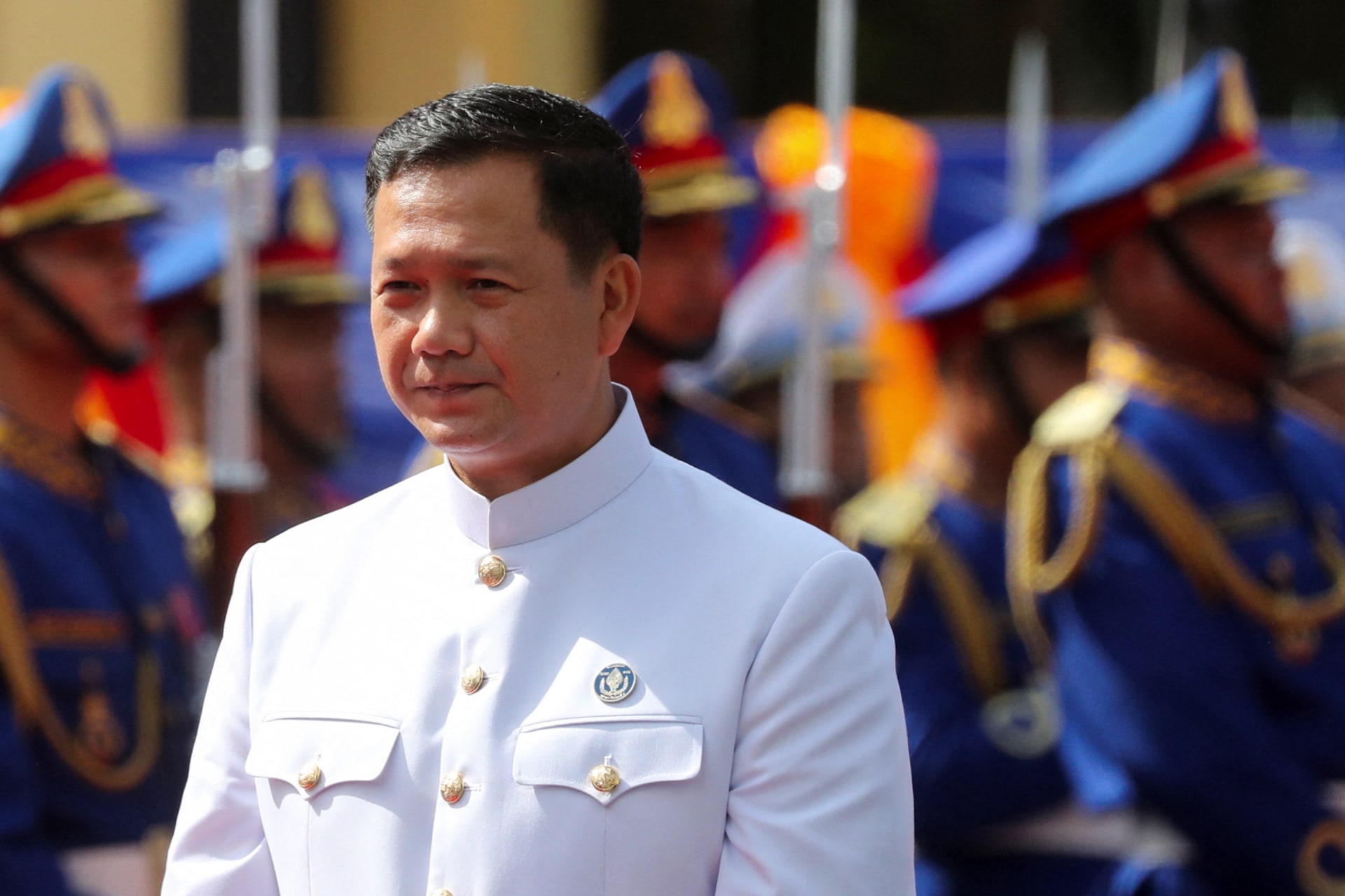 <p>Hun Manet stands outside the National Assembly on the day of the first session of the 7th National Assembly after the general election in Phnom Penh, Cambodia, on August 21, 2023.</p>