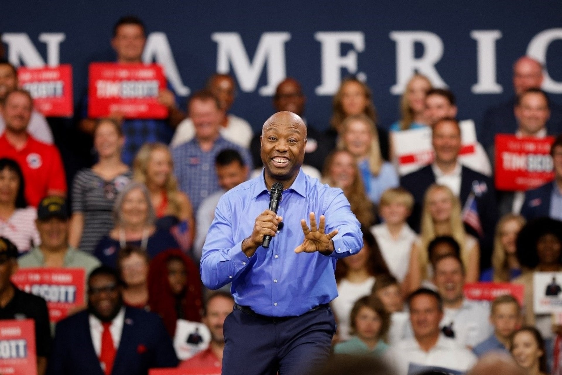 <p>Tim Scott announces his candidacy for the 2024 Republican presidential nomination on May 22, 2023, in North Charleston, South Carolina.</p>
