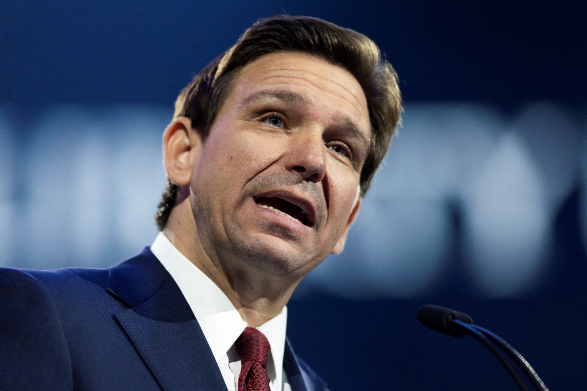 <p>Florida Governor Ron DeSantis addresses students at Liberty University in Lynchburg, Virginia, on April 14, 2023.</p>