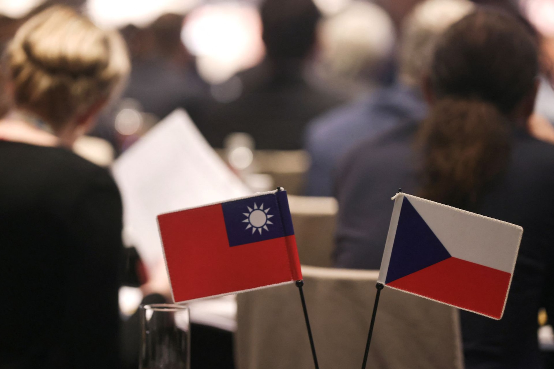 <p>Taiwan and Czech Republic flags on display during the 18th Session of the Taiwan-Czech Joint Business Council Meeting in Taipei, Taiwan.</p>