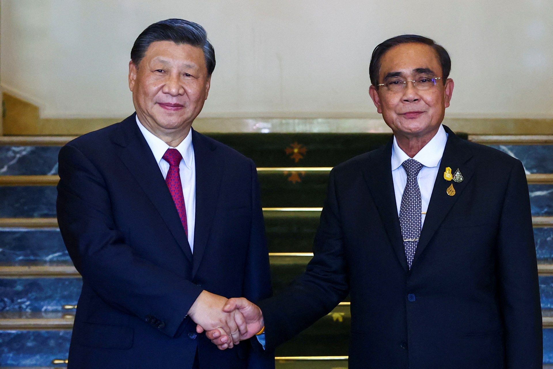 <p>Chinese President Xi Jinping meets with Thai Prime Minister Prayuth Chan-ocha on the sidelines of the Asia-Pacific Economic Cooperation (APEC) summit in Bangkok, Thailand, on November 19, 2022.</p>
