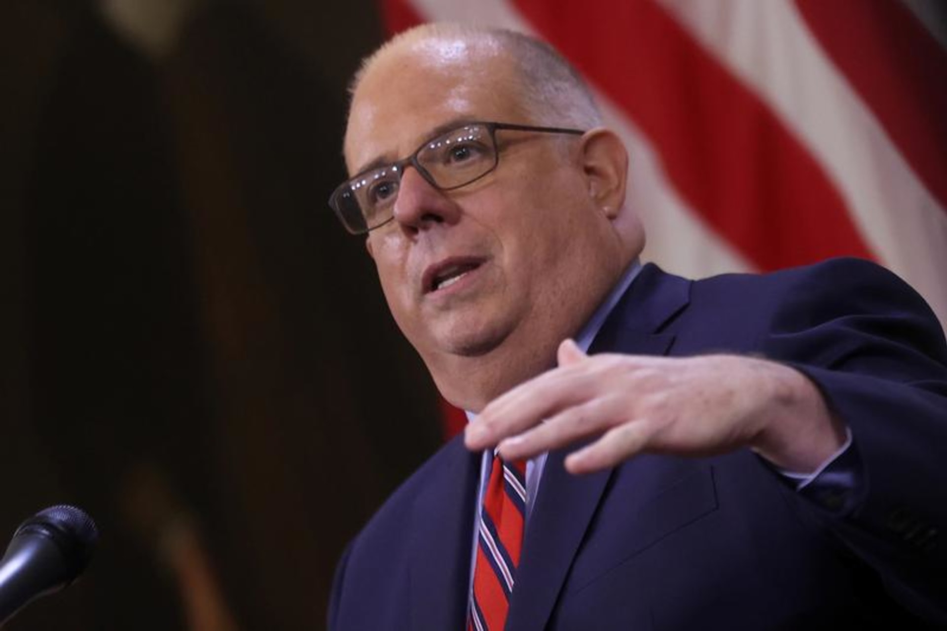 <p>Governor Larry Hogan speaks at a news conference in Maryland in July 2020.</p>
