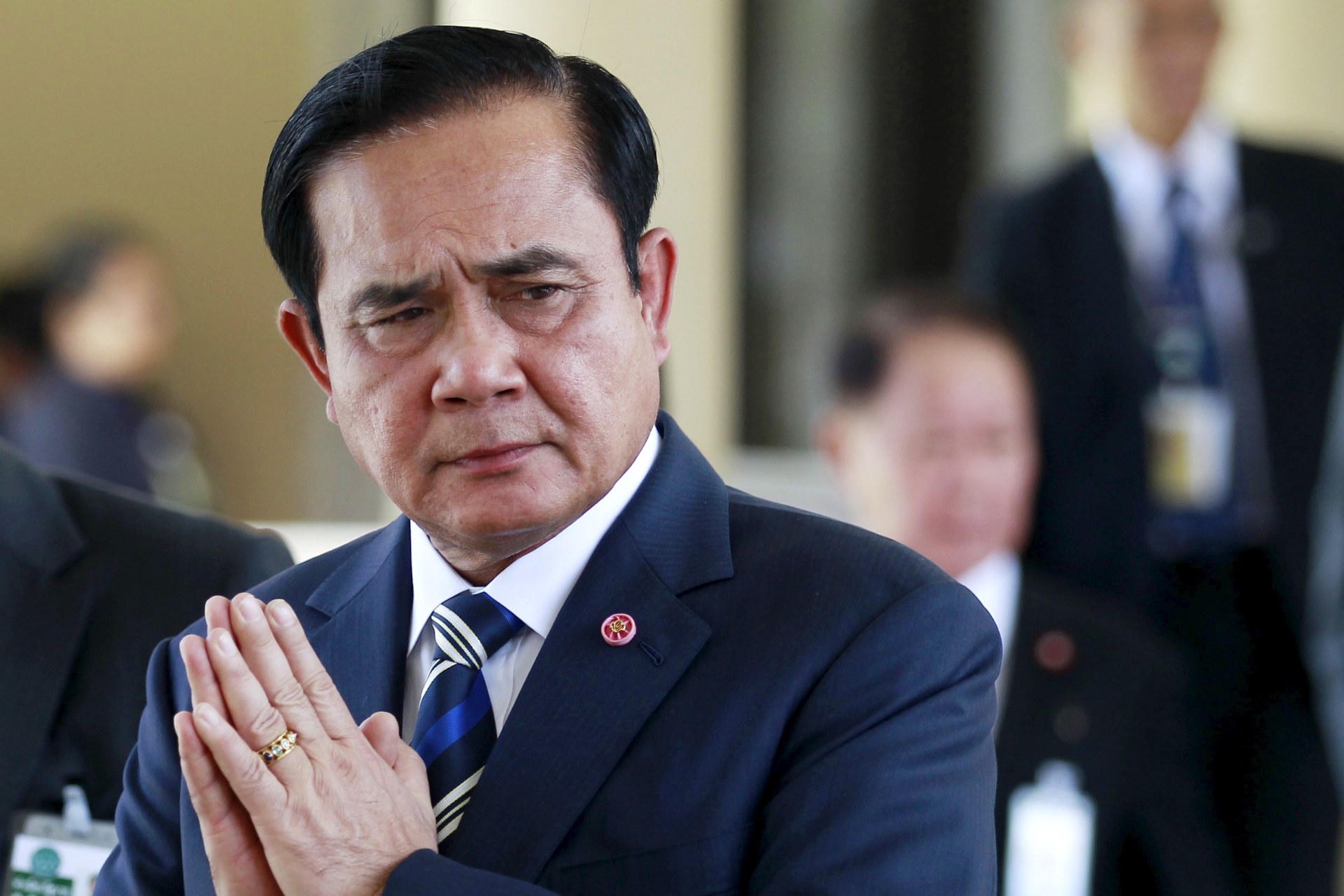 <p>Thailand’s Prime Minister Prayuth Chan-ocha gestures after presiding over the Thailand Corporate Excellence Award for Financial Management at the Government House in Bangkok, Thailand, on September 9, 2015. </p>
