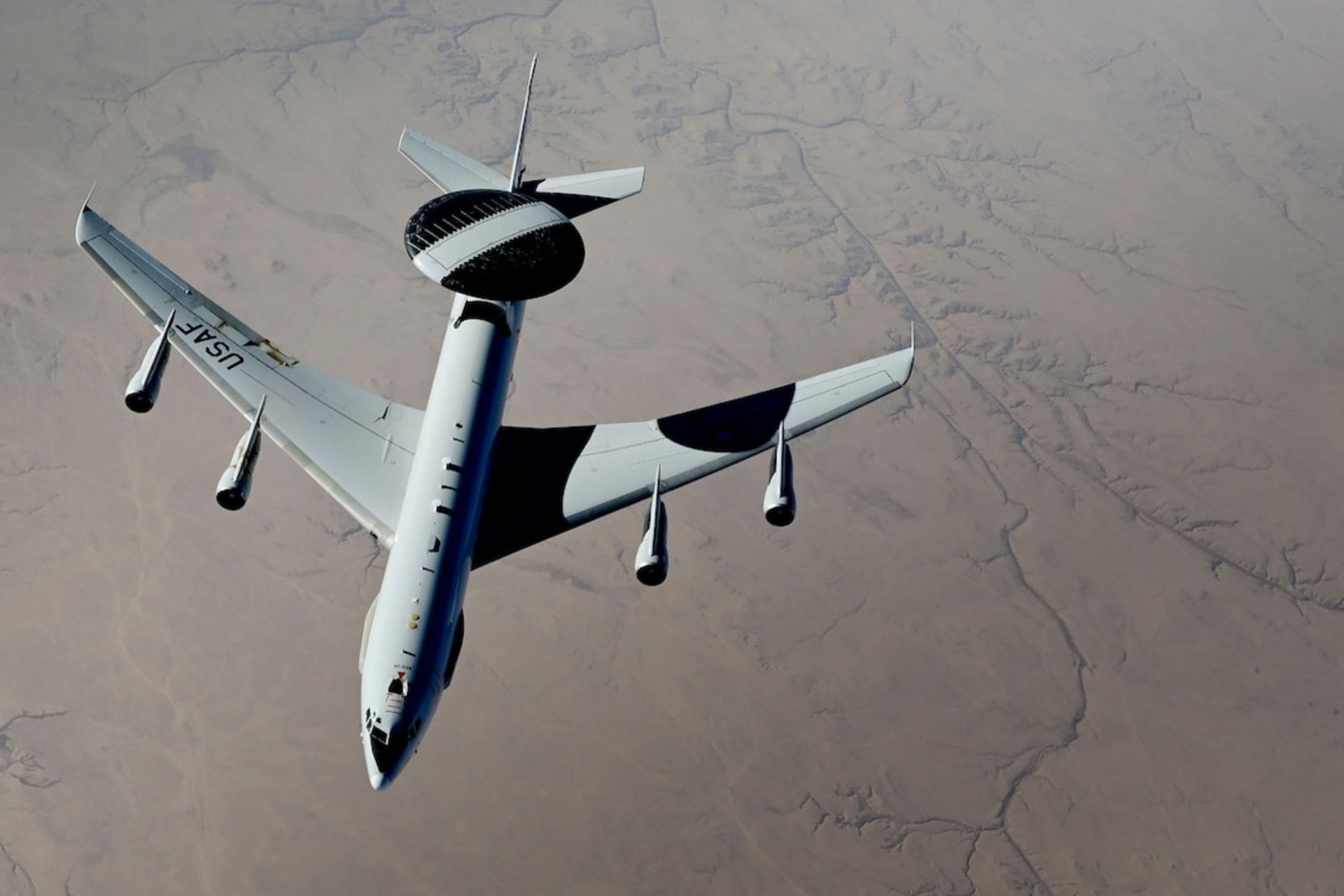 <p>An Air Force E-3 Sentry conducts aerial operations.</p>
