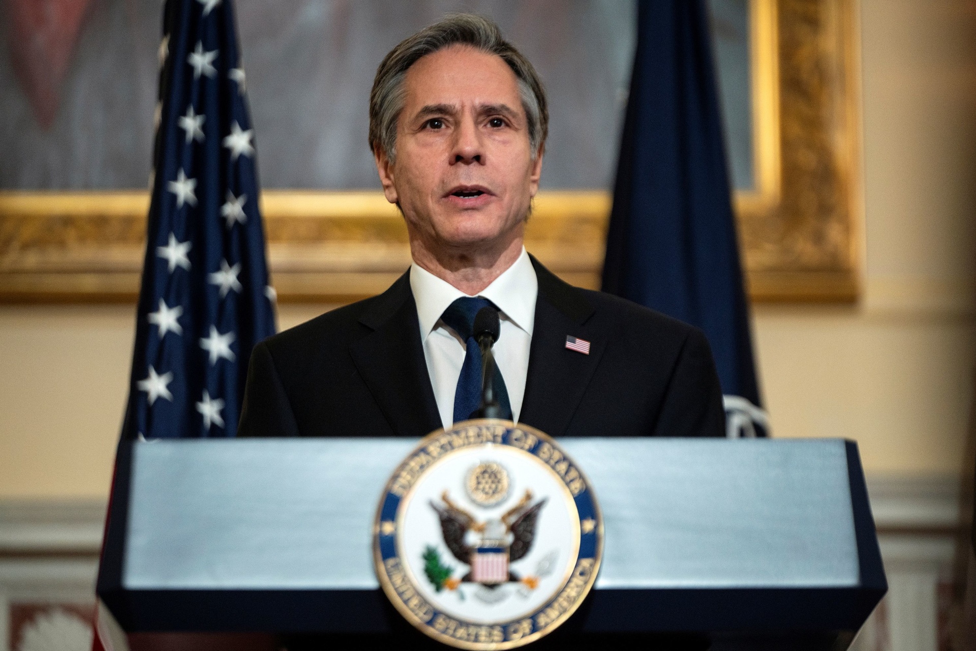 <p>U.S. Secretary of State Antony Blinken speaks in the White House on March 3, 2021.</p>
