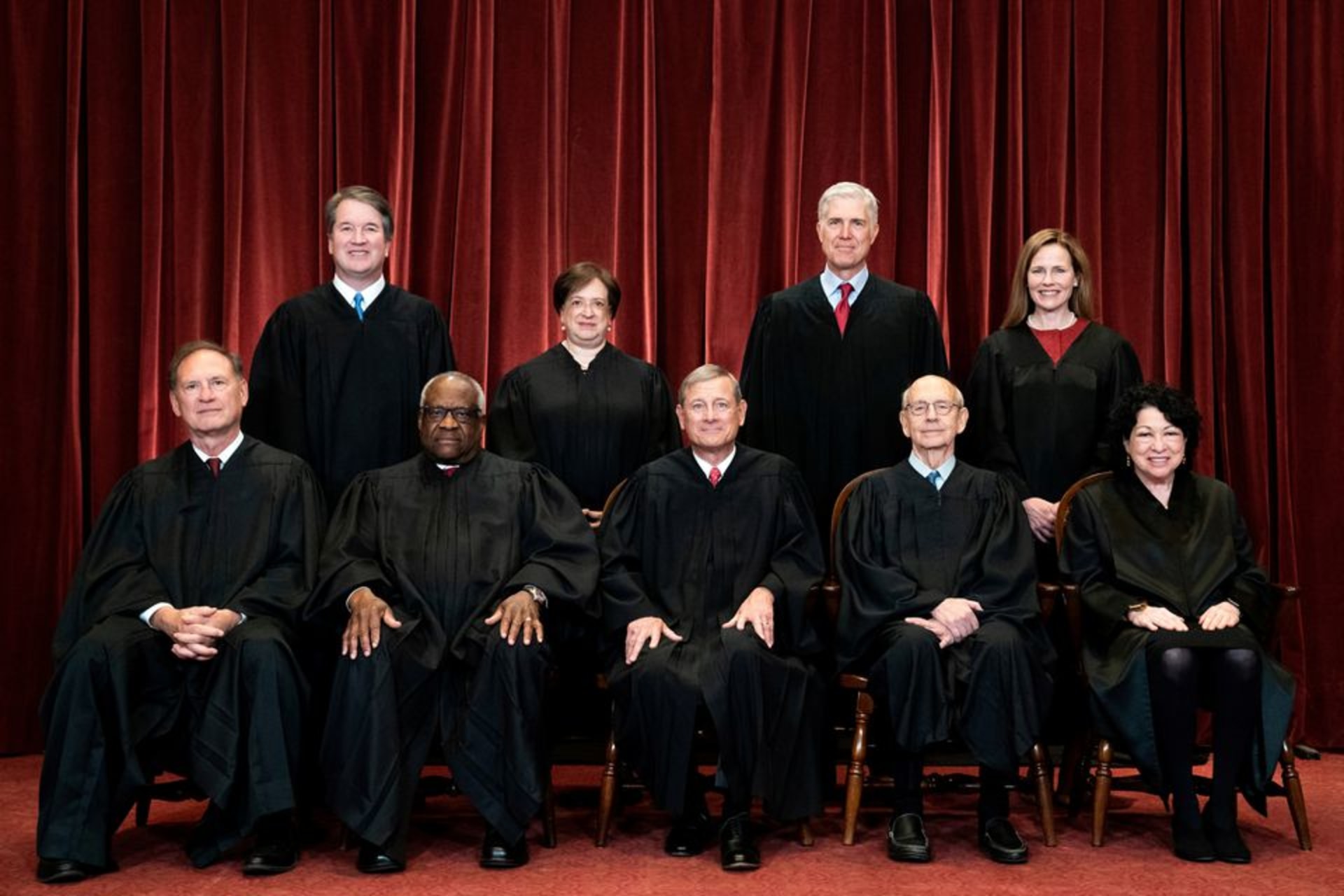 <p>The nine Justices of the U.S. Supreme Court sit for an official photo in April 2021.</p>
