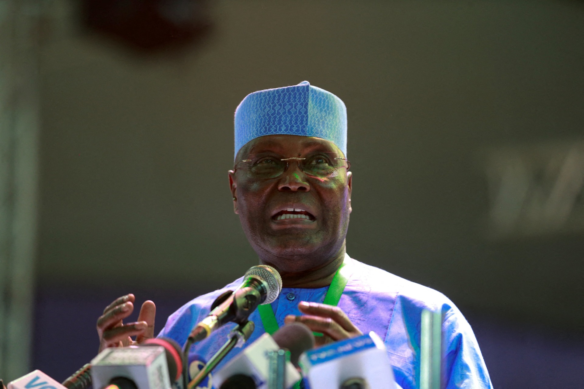 <p>Former Nigerian Vice President and People’s Democratic Party (PDP) candidate Atiku Abubakar addresses his party during the Special convention in Abuja, Nigeria on May 28, 2022. </p>
