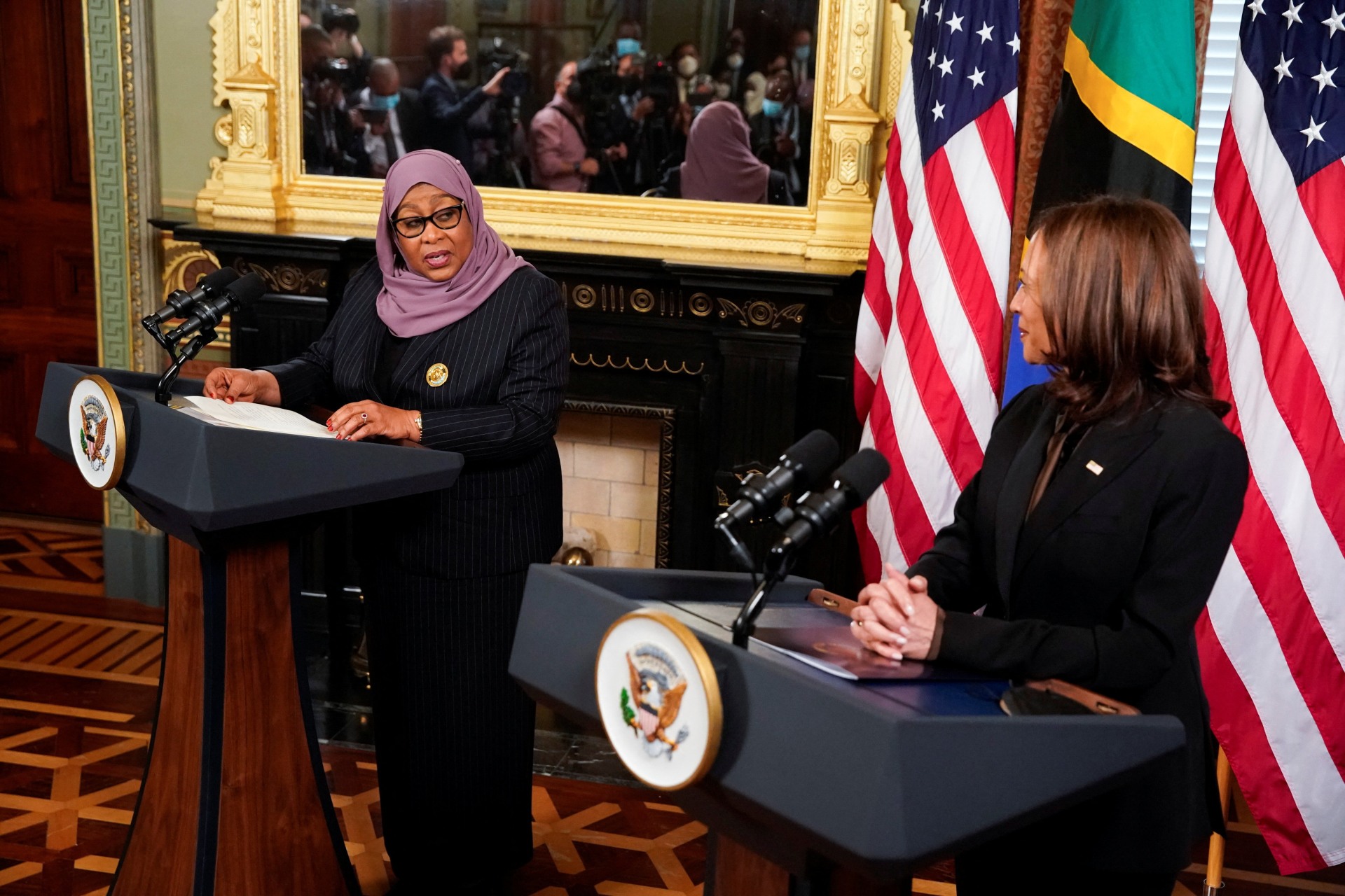 <p>U.S. Vice President Kamala Harris meets with Tanzania’s President Samia Suluhu Hassan in Washington, DC on April, 2022. </p>
