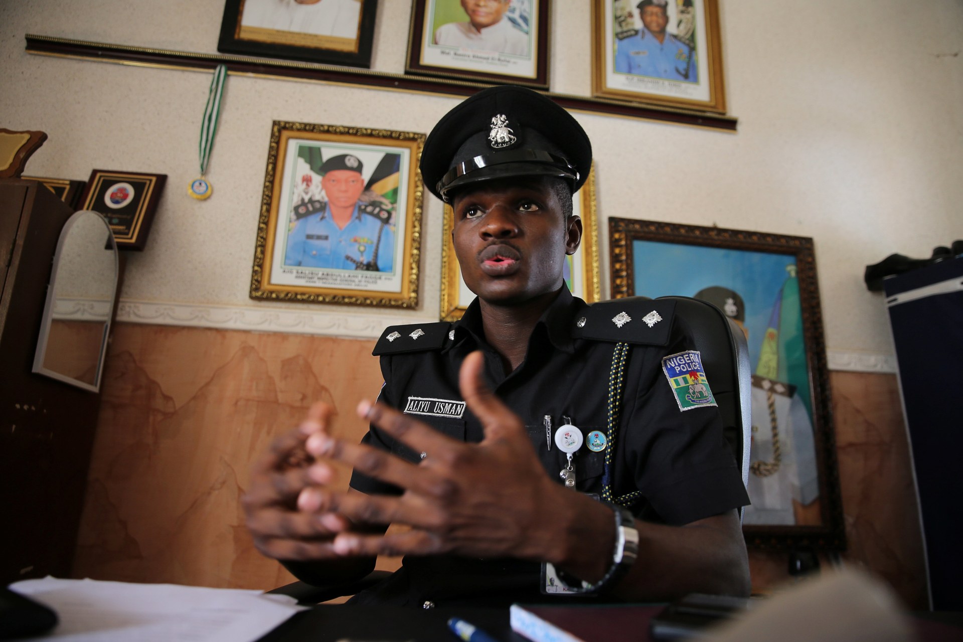 <p>Kaduna State Police Spokesman Aliyu Usman speaks to Reuters during an interview in Kaduna, Nigeria on November 2, 2016.</p>

