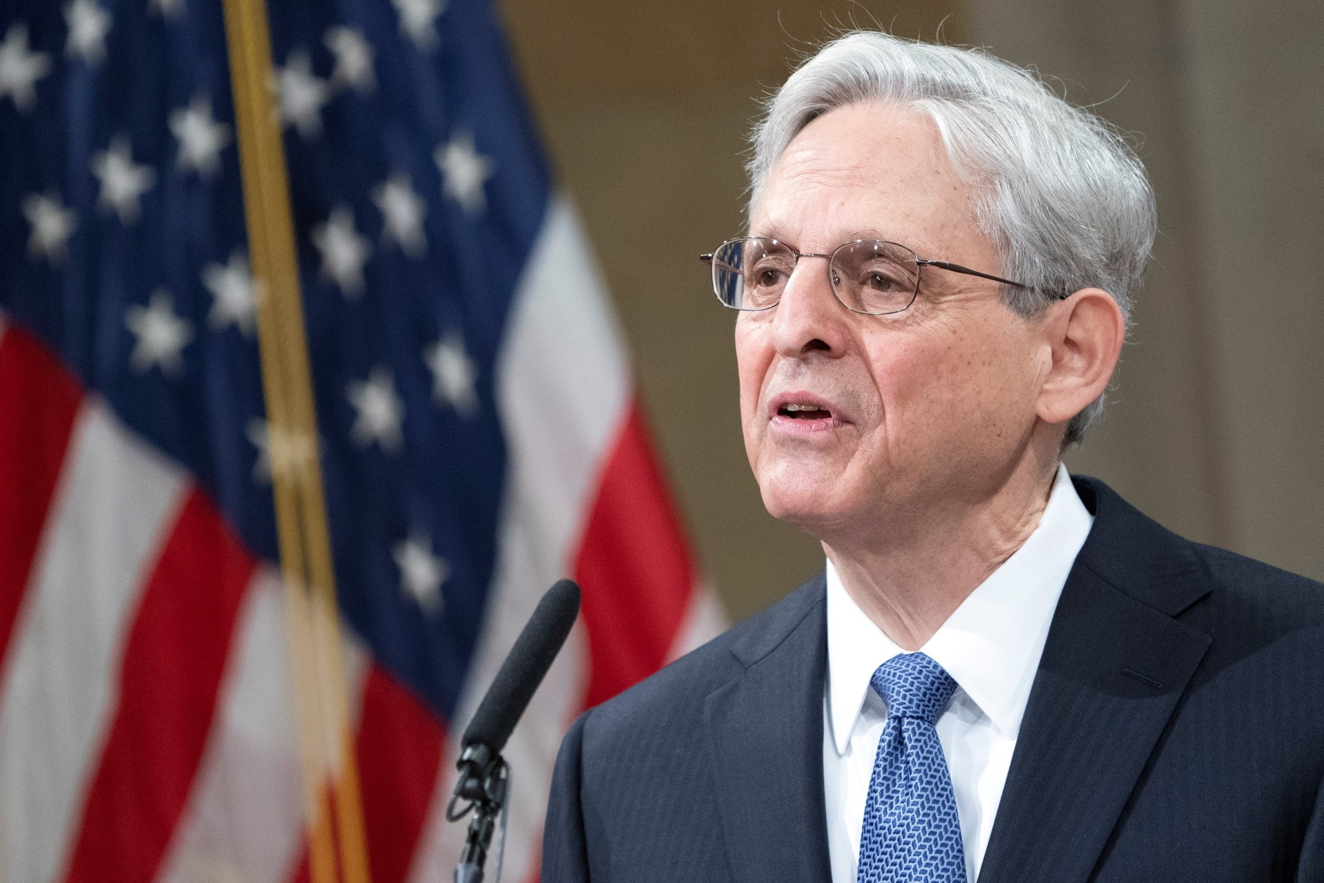 <p>U.S. Attorney General Merrick Garland addresses Justice Department staff on March 21, 2021. The Justice Department played a major role in shutting down a Russian botnet.</p>