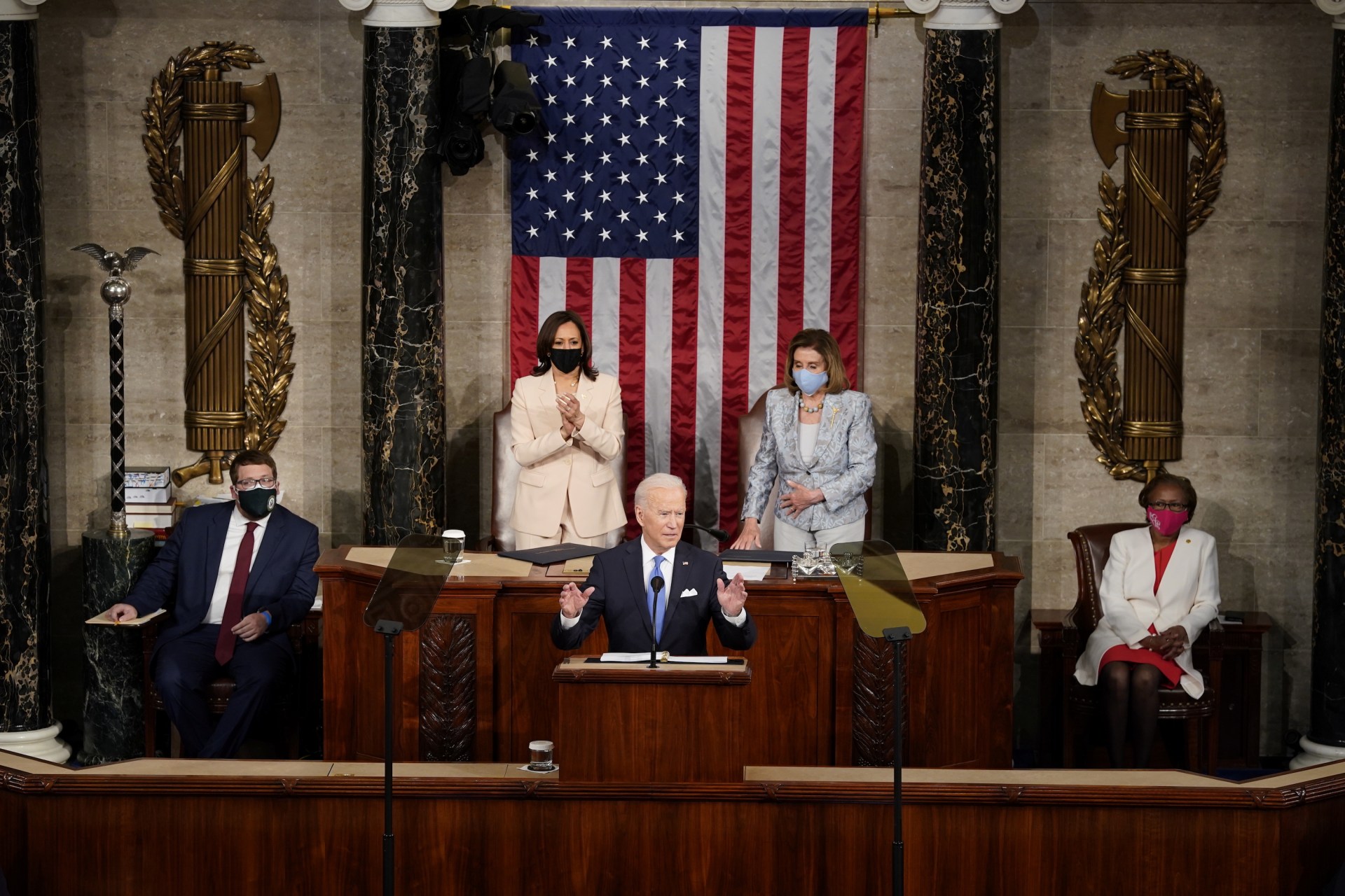 <p>President Joe Biden delivers his first joint address to Congress on April 29, 2021.</p>
