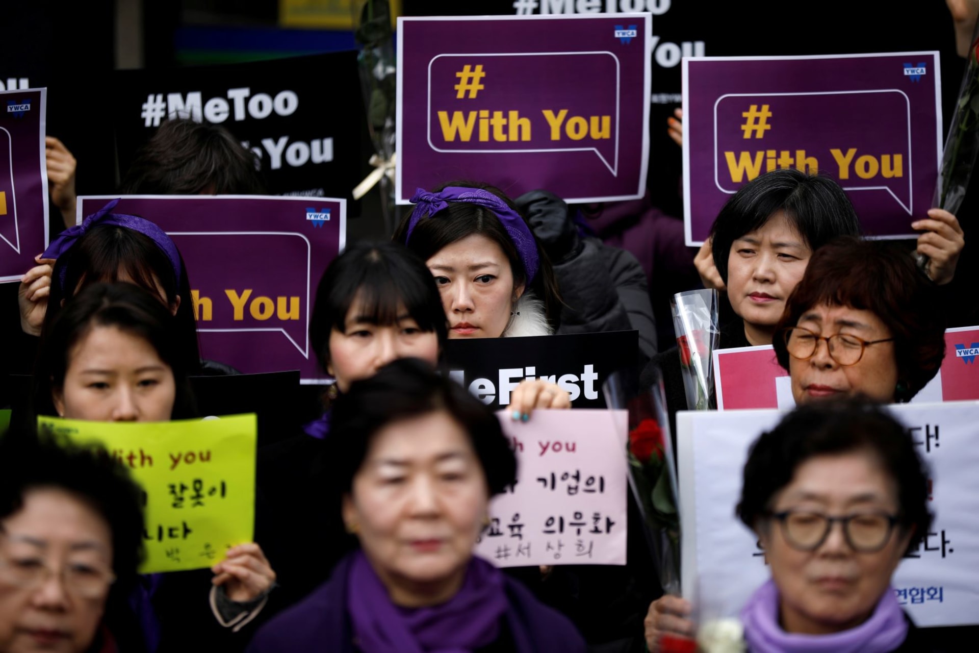 <p>Women attend a protest as a part of the #MeToo movement on International Women’s Day in Seoul, South Korea on March 8, 2018.</p>