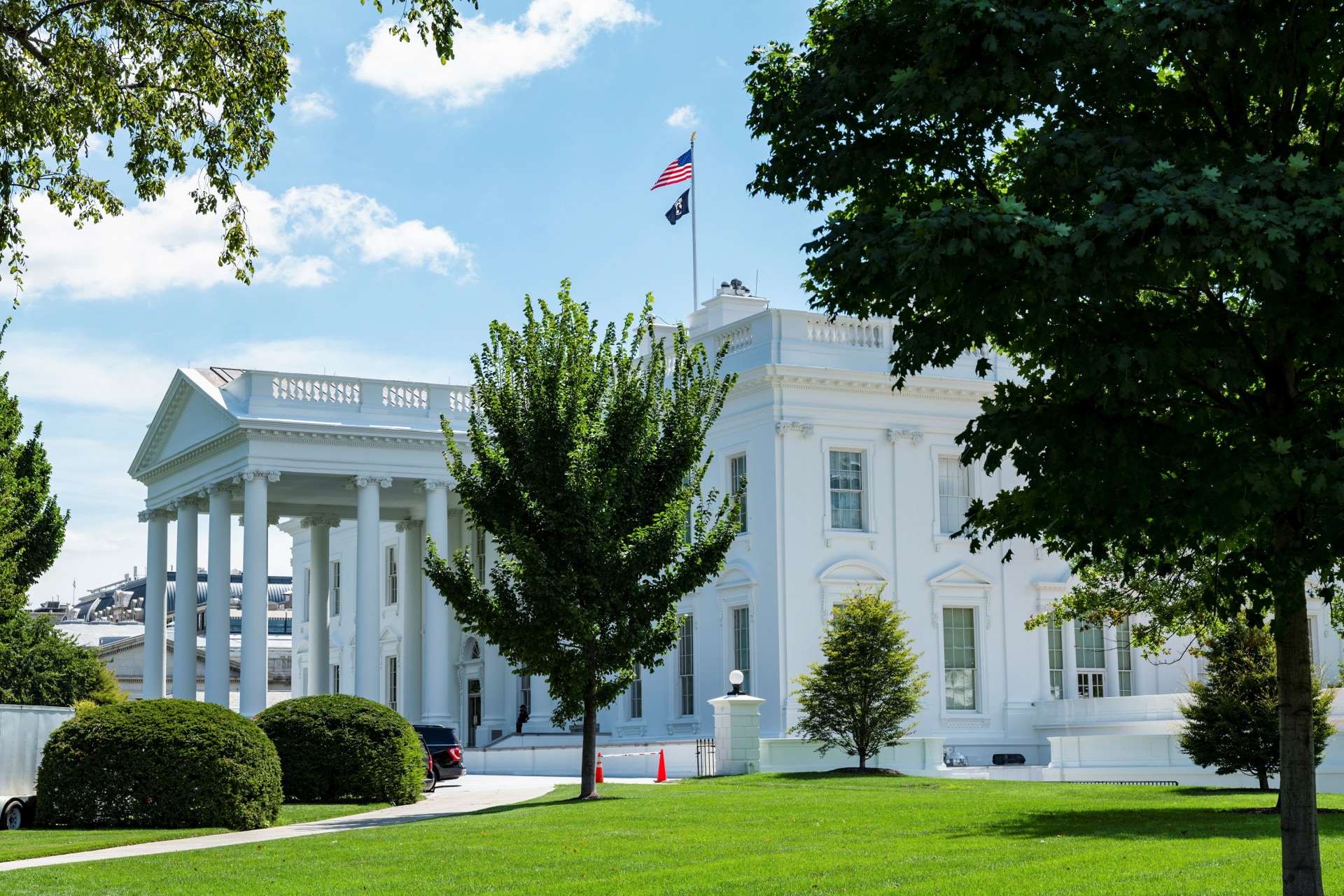 <p>The exterior of the White House is seen from the North Lawn in Washington, D.C., on August 19, 2021.</p>
