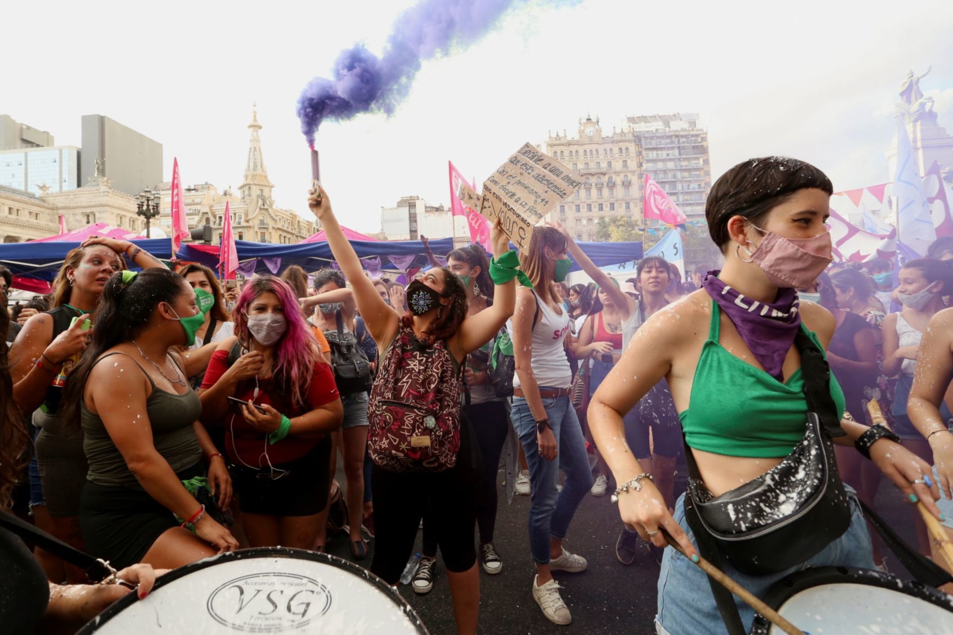 <p>This past International Women’s Day on March 8, women in Argentina participate in a protest.</p>
